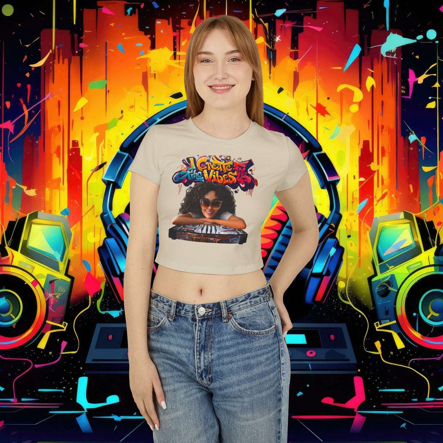 Create the Vibes Women's Baby Tee - Stylish Graphic Tee for Music Lovers