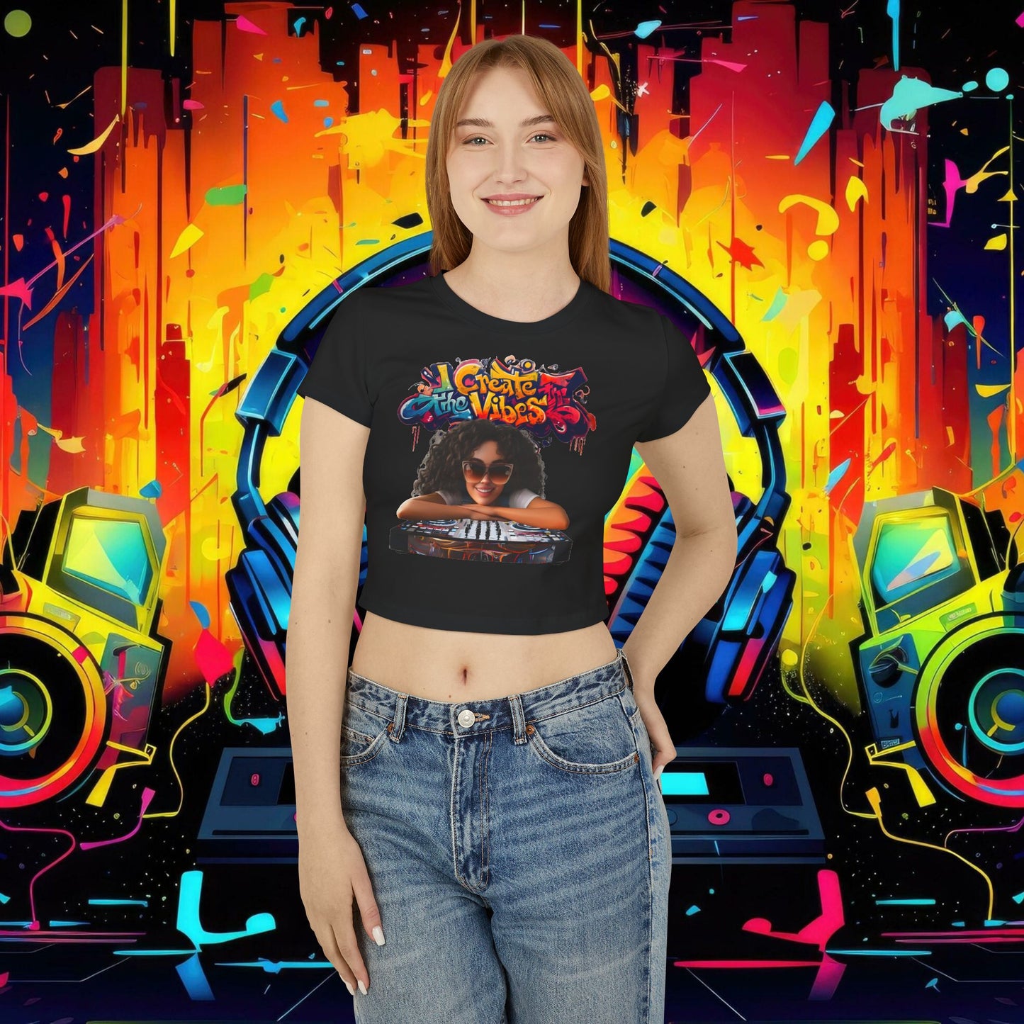 Create the Vibes Women's Baby Tee - Stylish Graphic Tee for Music Lovers