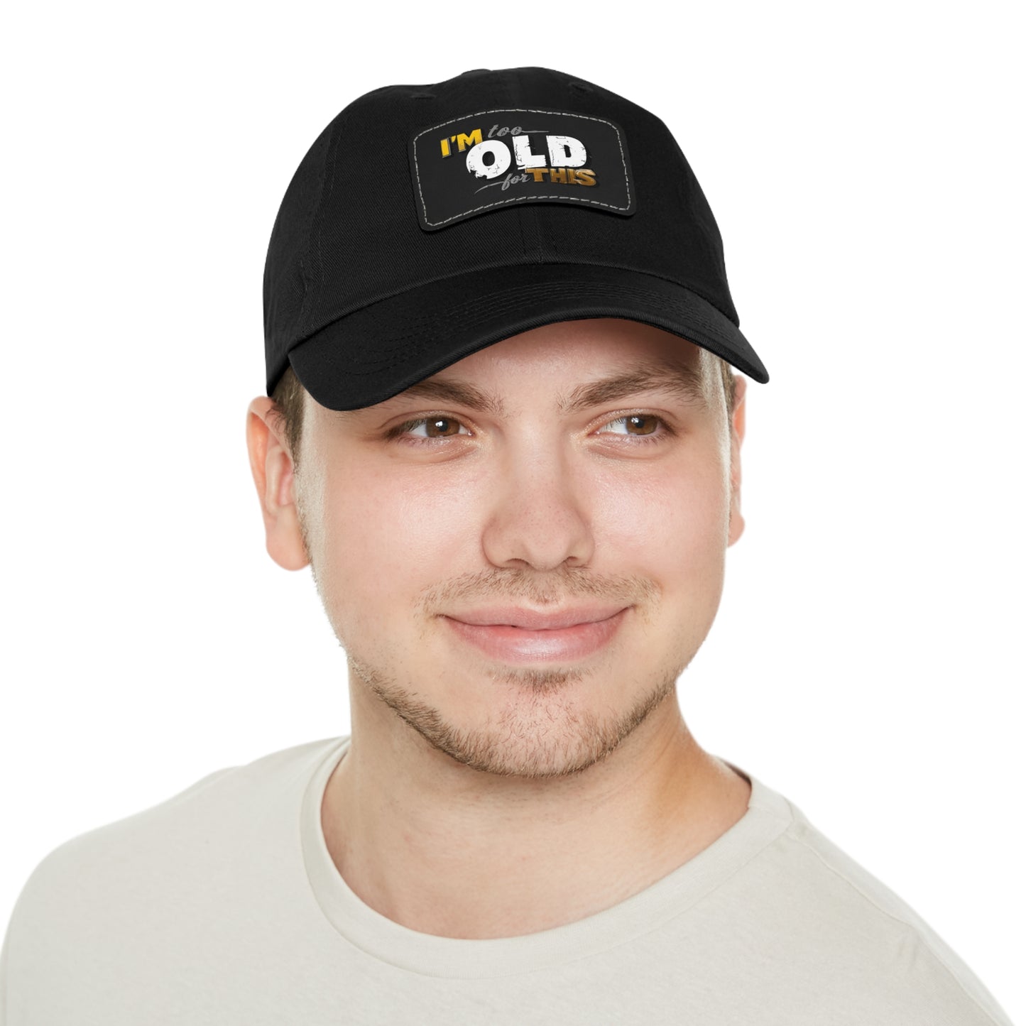 Vintage Dad Hat with Leather Patch - "I'm Too Old for This"