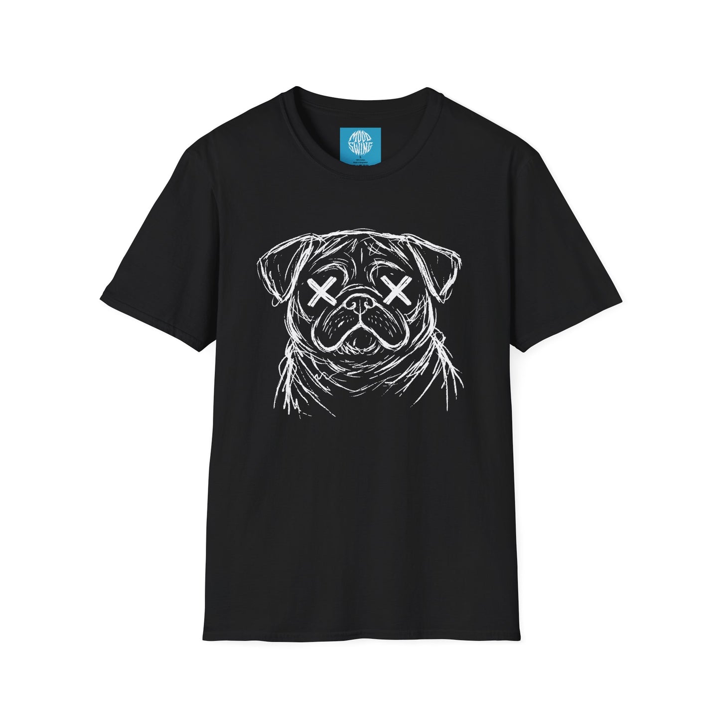 Pug crazy Tee — Distressed Sketch Pug Shirt with X-Eyed Design