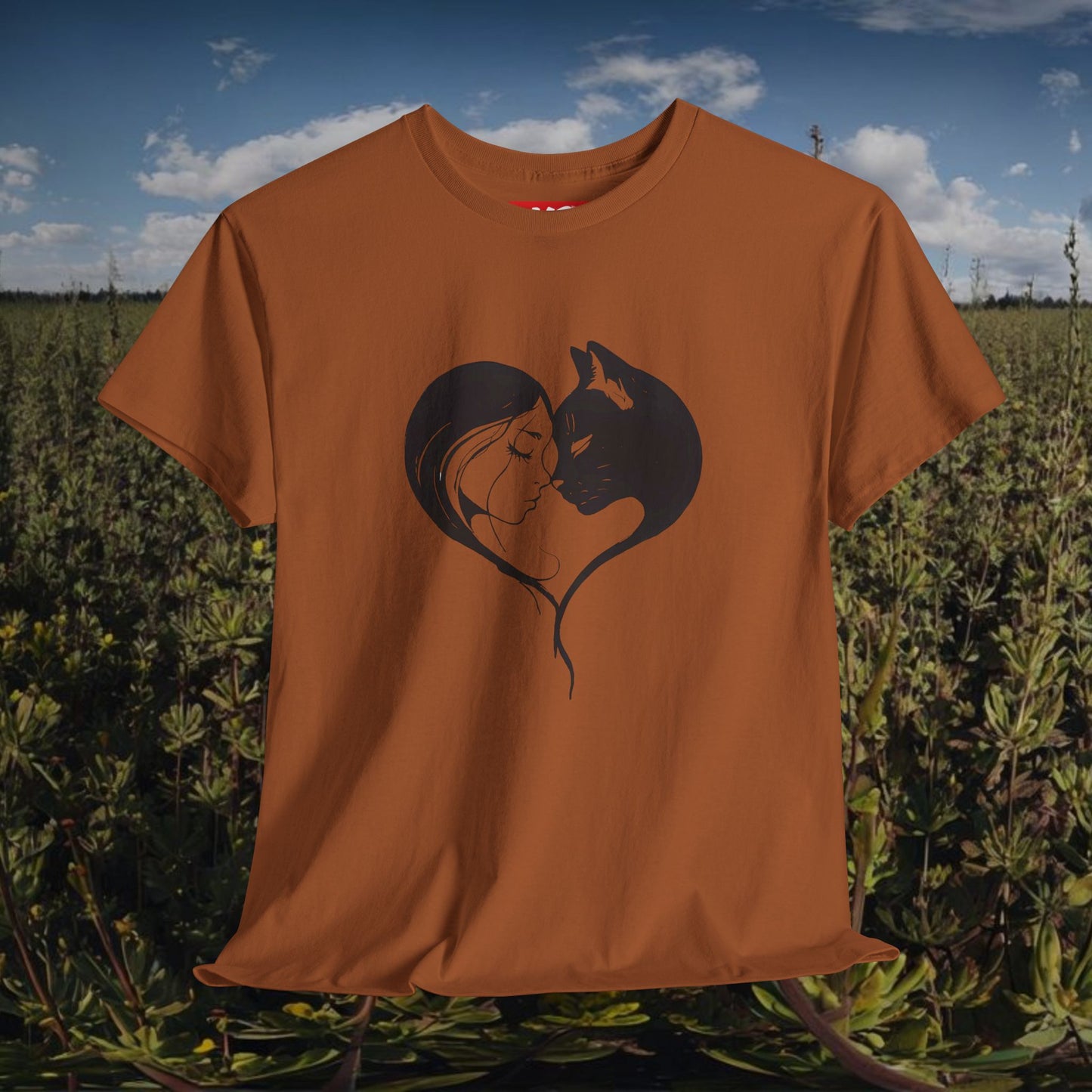Love Cats Unisex Heavy Cotton Tee - Cute Cat and Person Kiss Design