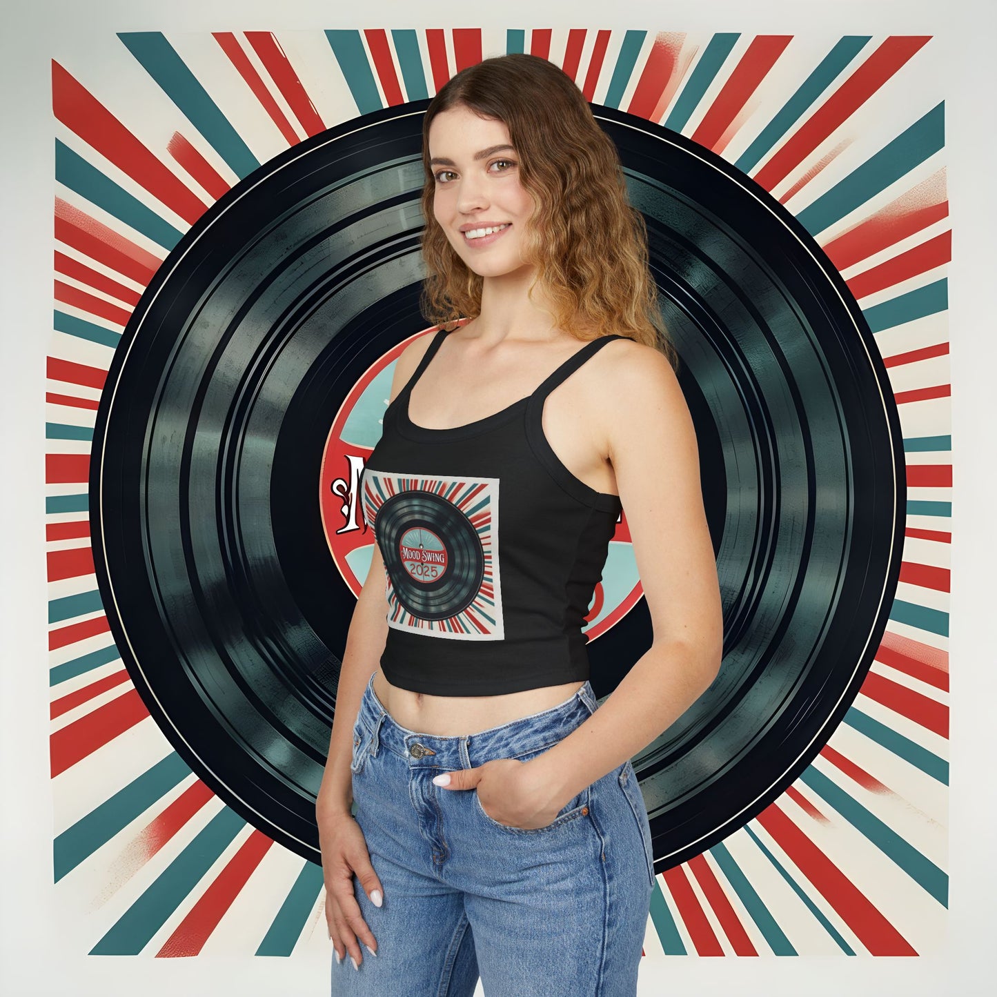 "Vintage Vinyl Vibes" Women's Spaghetti Strap Tank Top