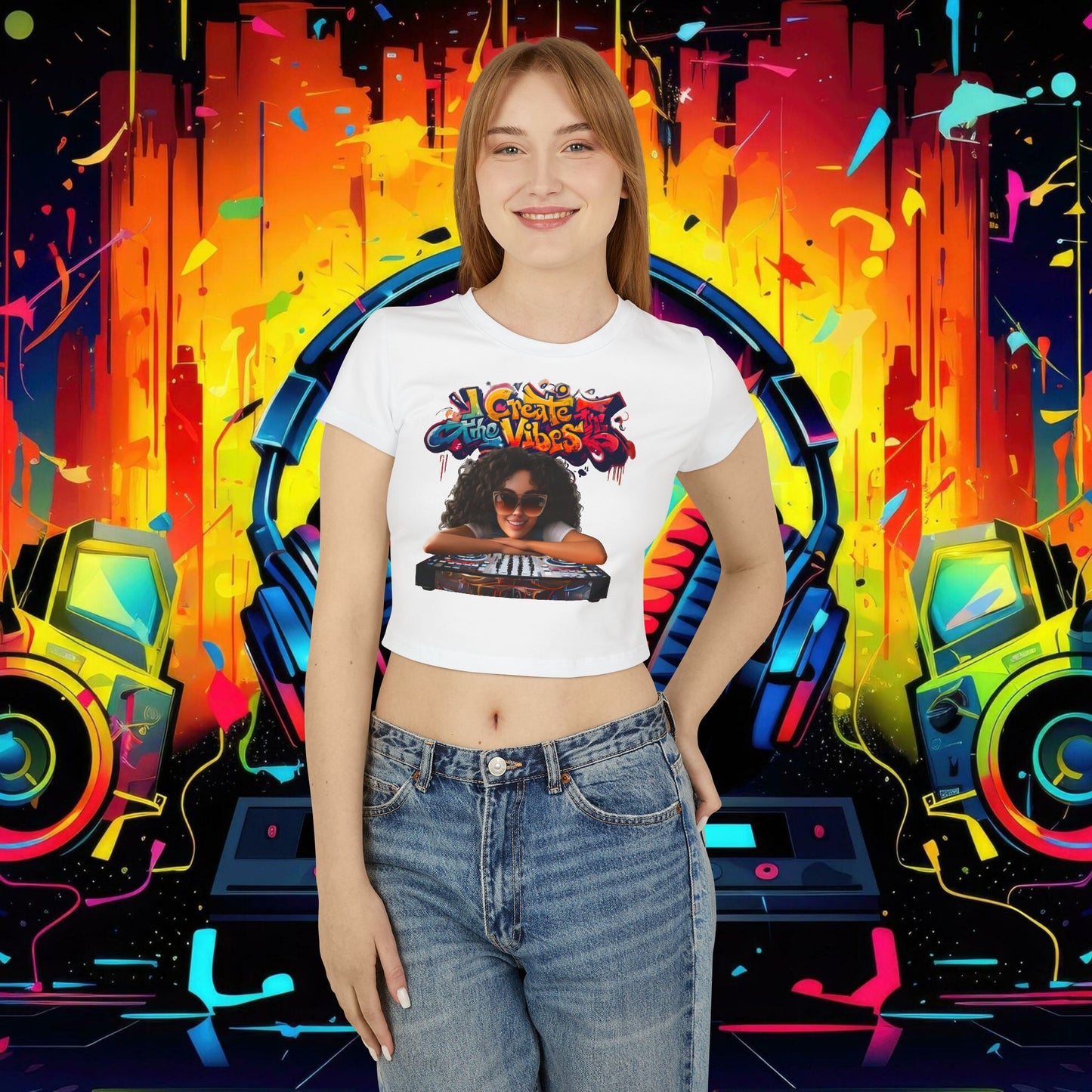 Create the Vibes Women's Baby Tee - Stylish Graphic Tee for Music Lovers