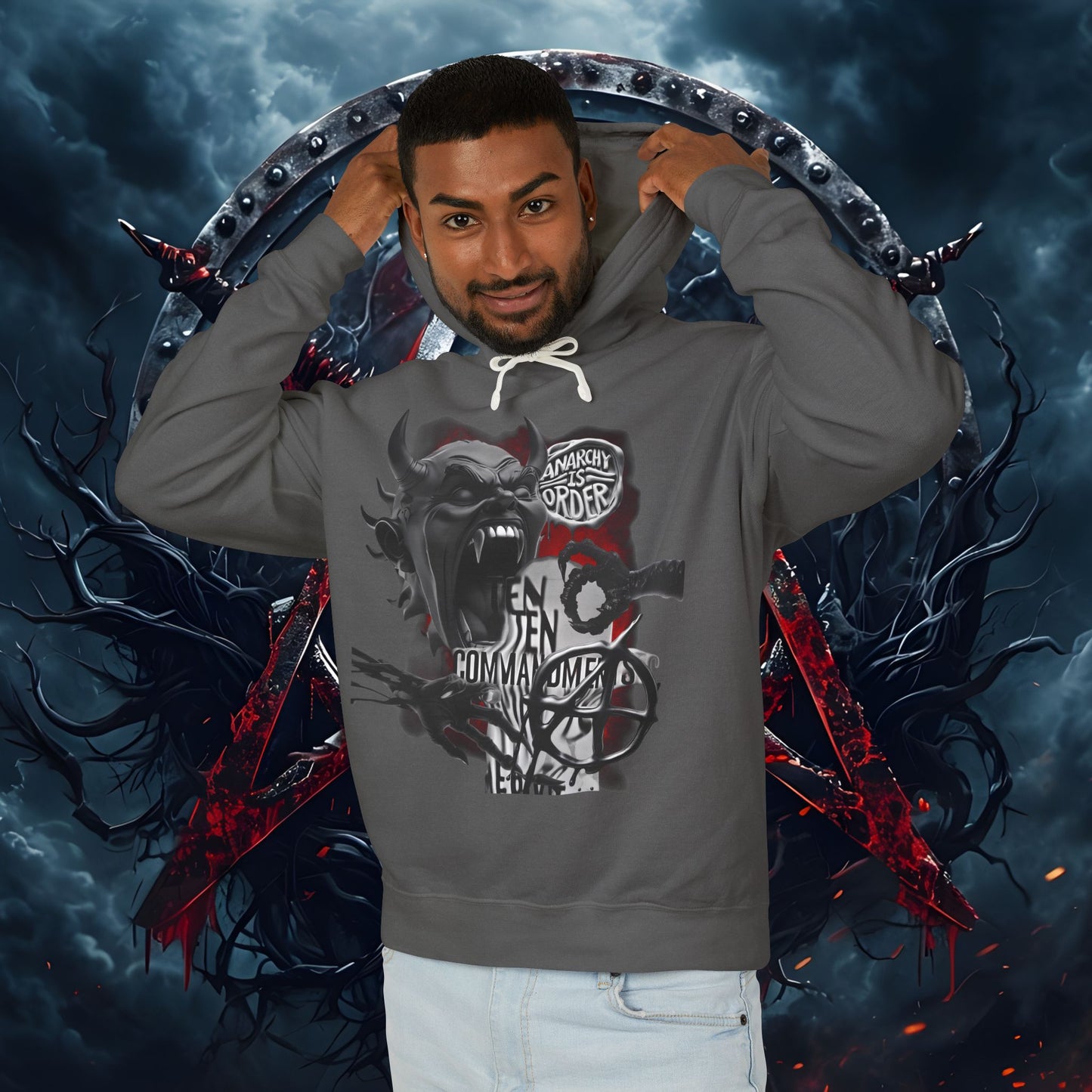 Anarchy Inspired Unisex Lightweight Hooded Sweatshirt - Edgy Streetwear for Cool Fashion Lovers
