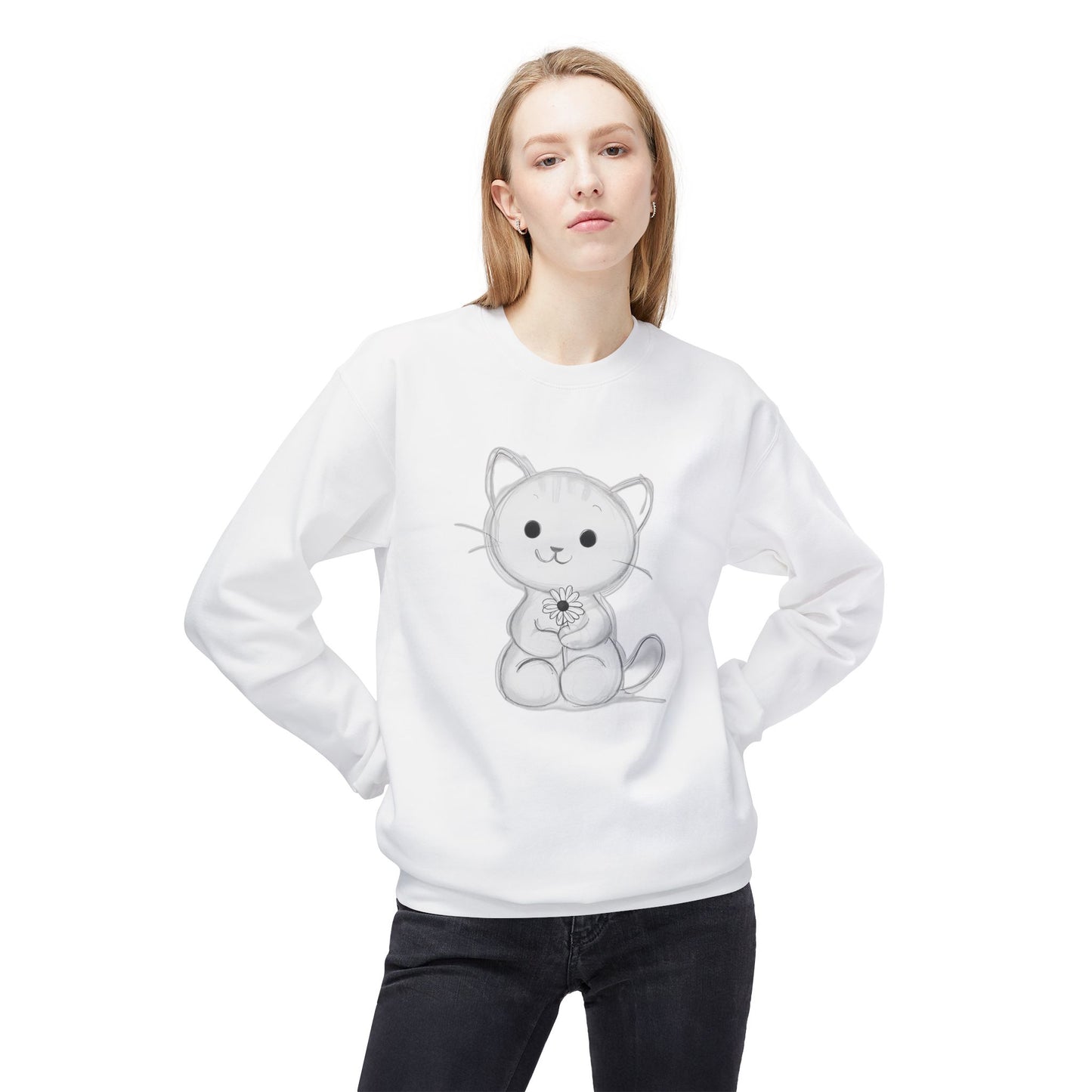 Cute Cat Fleece Crewneck Sweatshirt for Animal Lovers