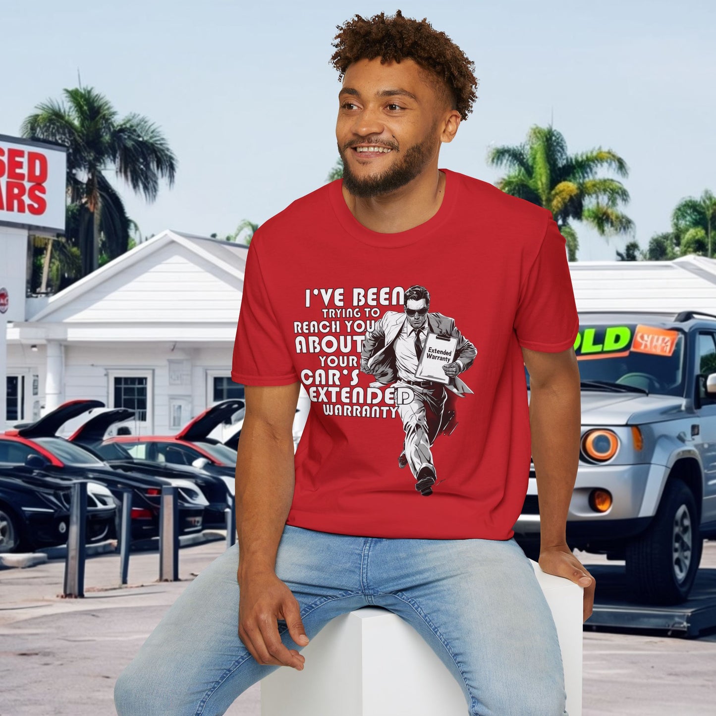 Funny Unisex Softstyle T-Shirt - 'I've Been Trying to Reach You About Your Car's Extended Warranty'