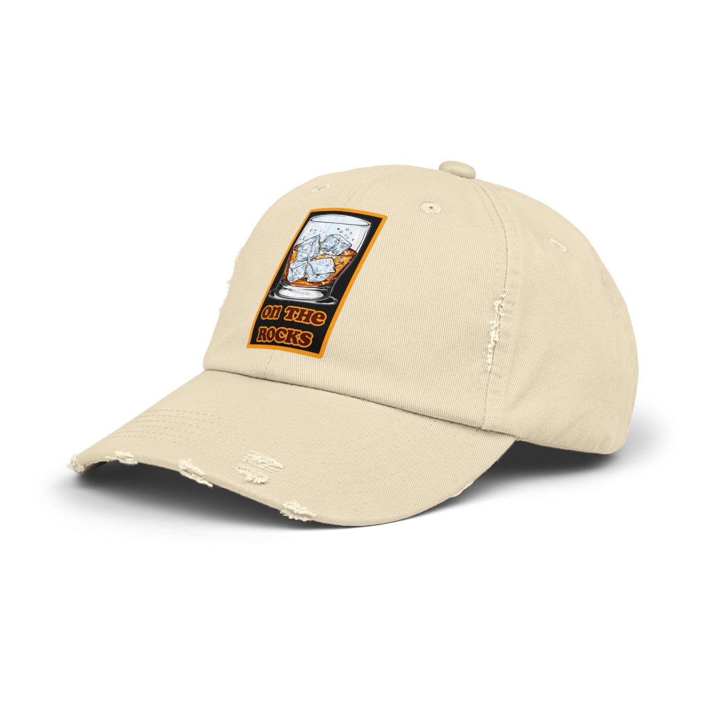 Unisex Distressed Cap - 'On The Rocks' Drink Design for Casual Cool Vibes