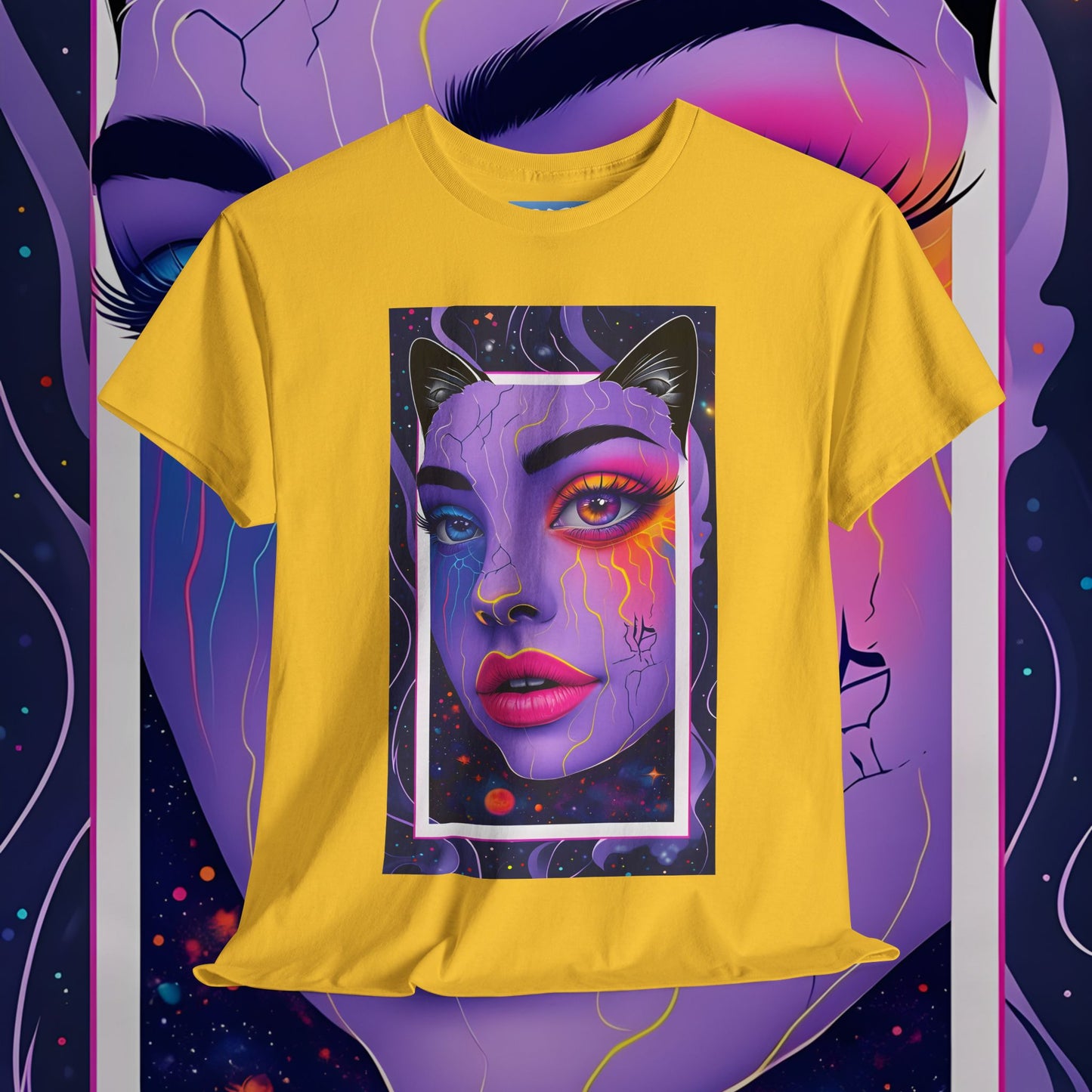 Mystical Cat Lady Unisex Heavy Cotton Tee - Vibrant Art Design