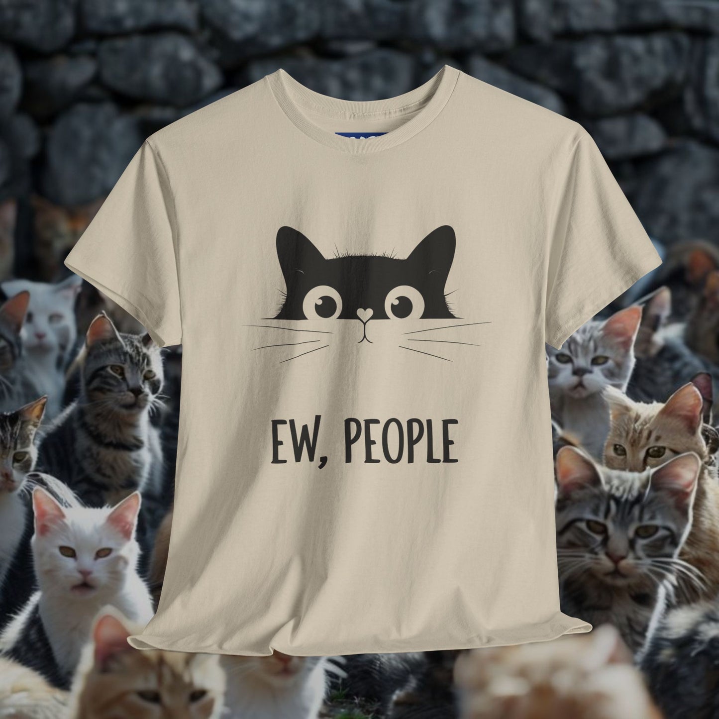 Funny Cat Graphic Tee - 'Ew, People' Unisex Heavy Cotton Shirt