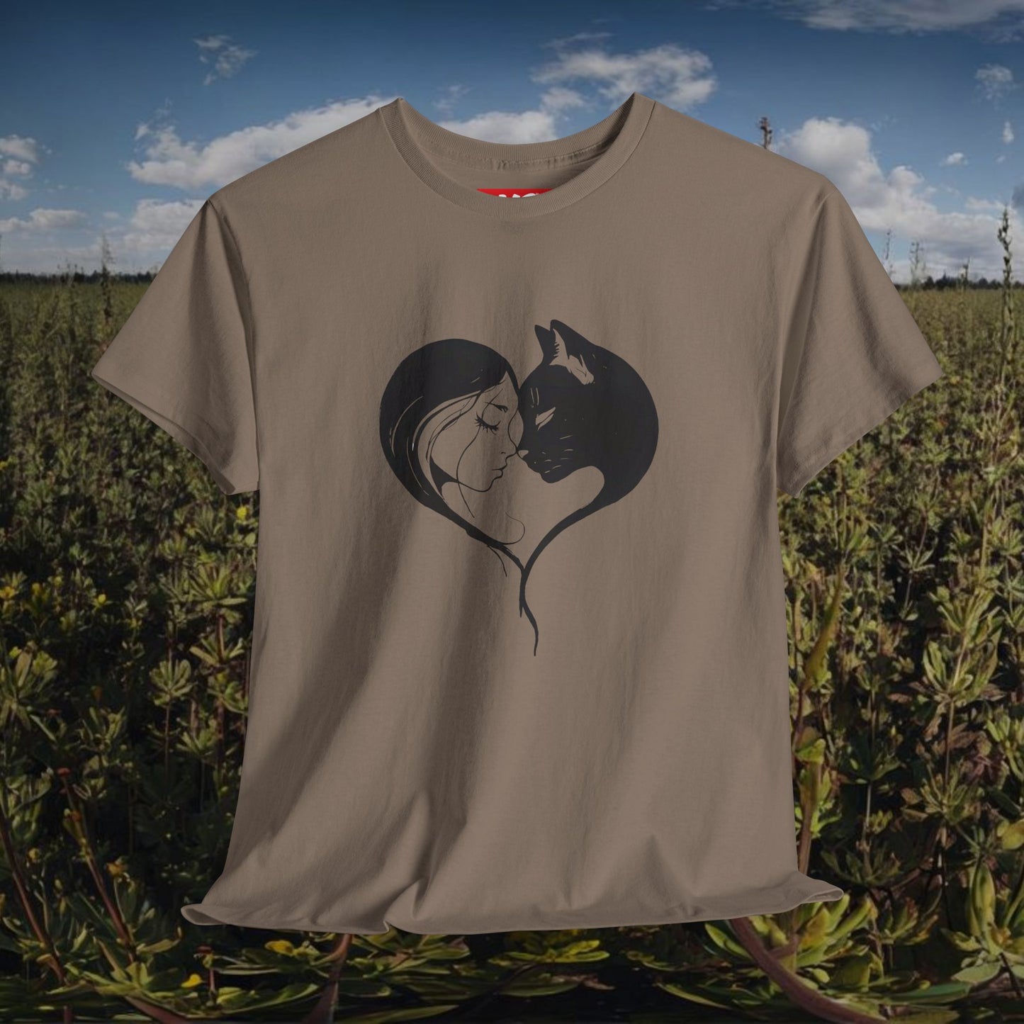 Love Cats Unisex Heavy Cotton Tee - Cute Cat and Person Kiss Design