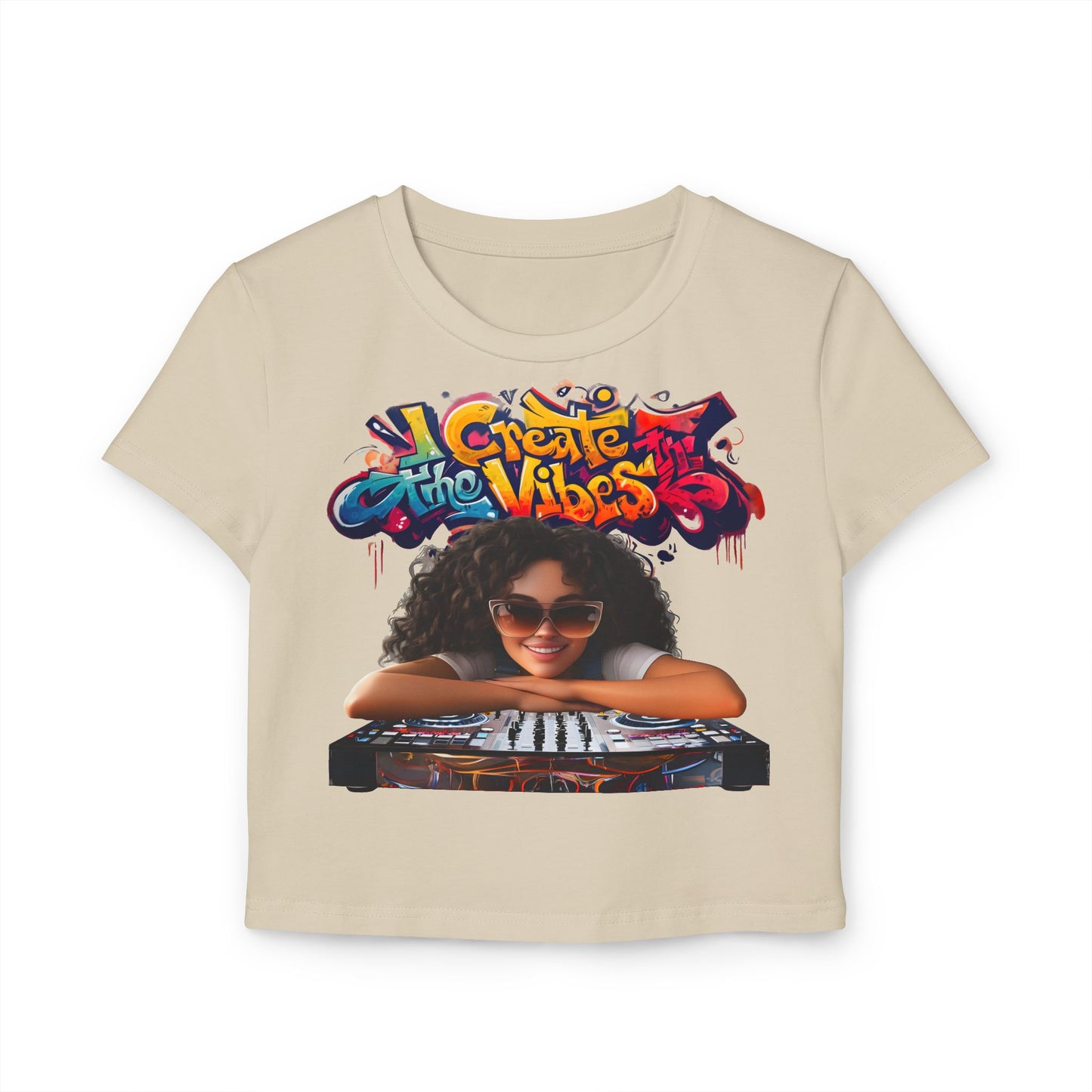 Create the Vibes Women's Baby Tee - Stylish Graphic Tee for Music Lovers