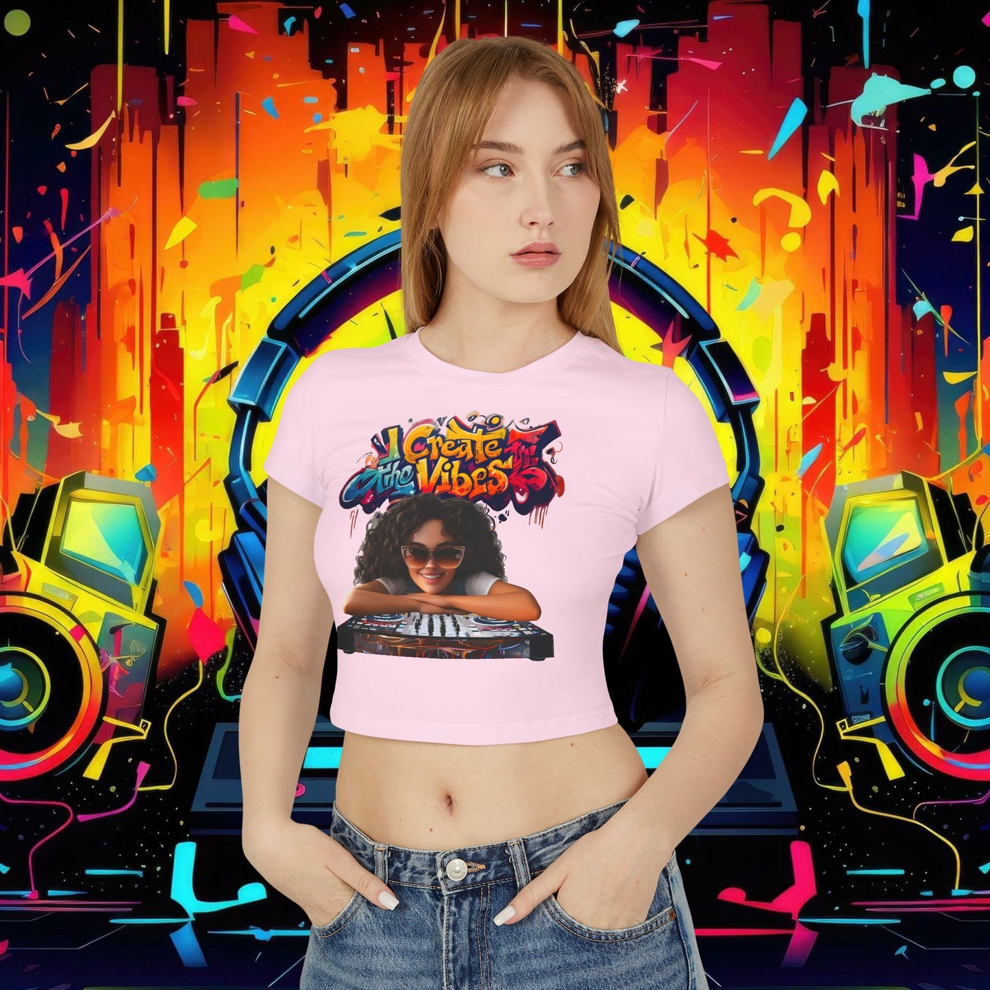 Create the Vibes Women's Baby Tee - Stylish Graphic Tee for Music Lovers
