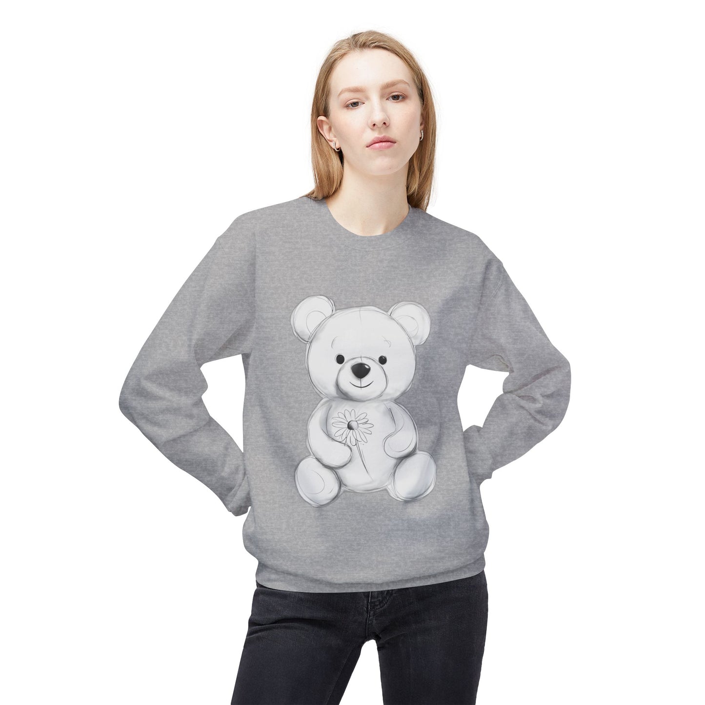 Cute Teddy Bear Fleece Crewneck Sweatshirt - Cozy and Adorable