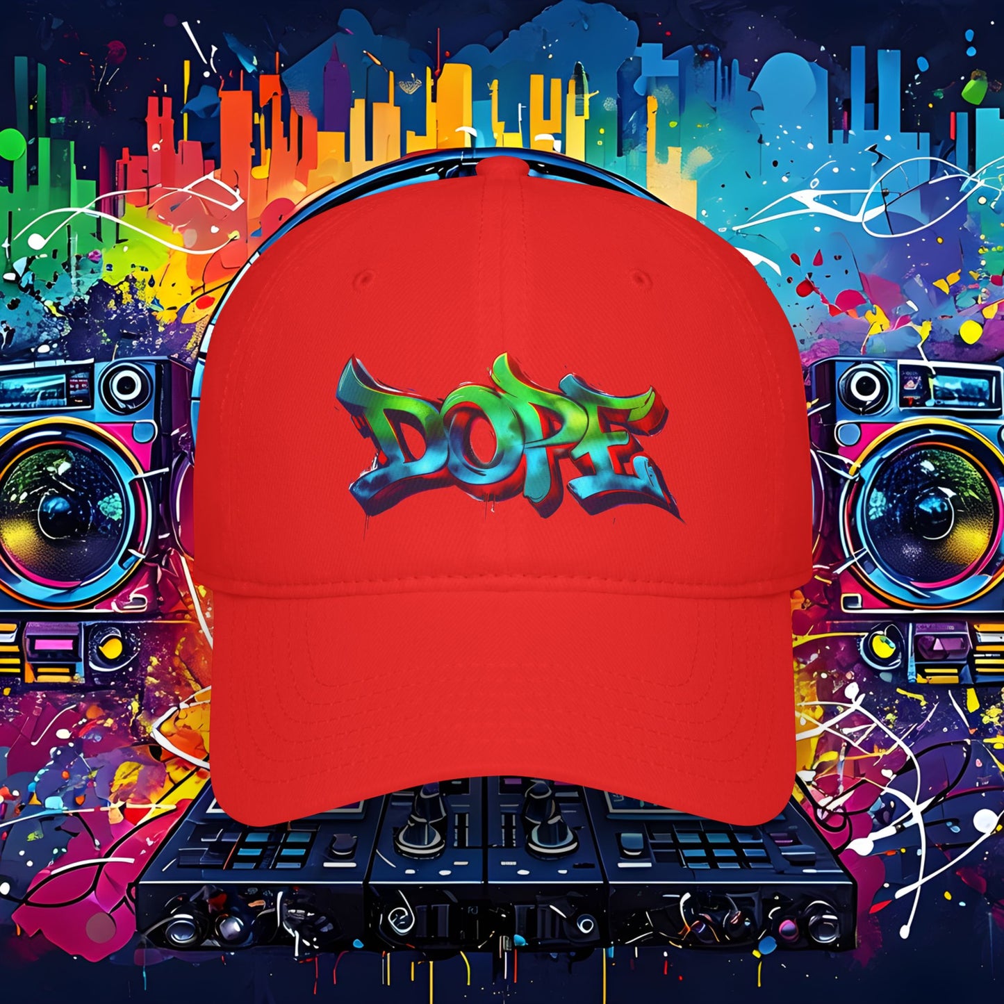 Vibrant Graffiti Low Profile Baseball Cap - DOPE Design for Streetwear & Urban Style