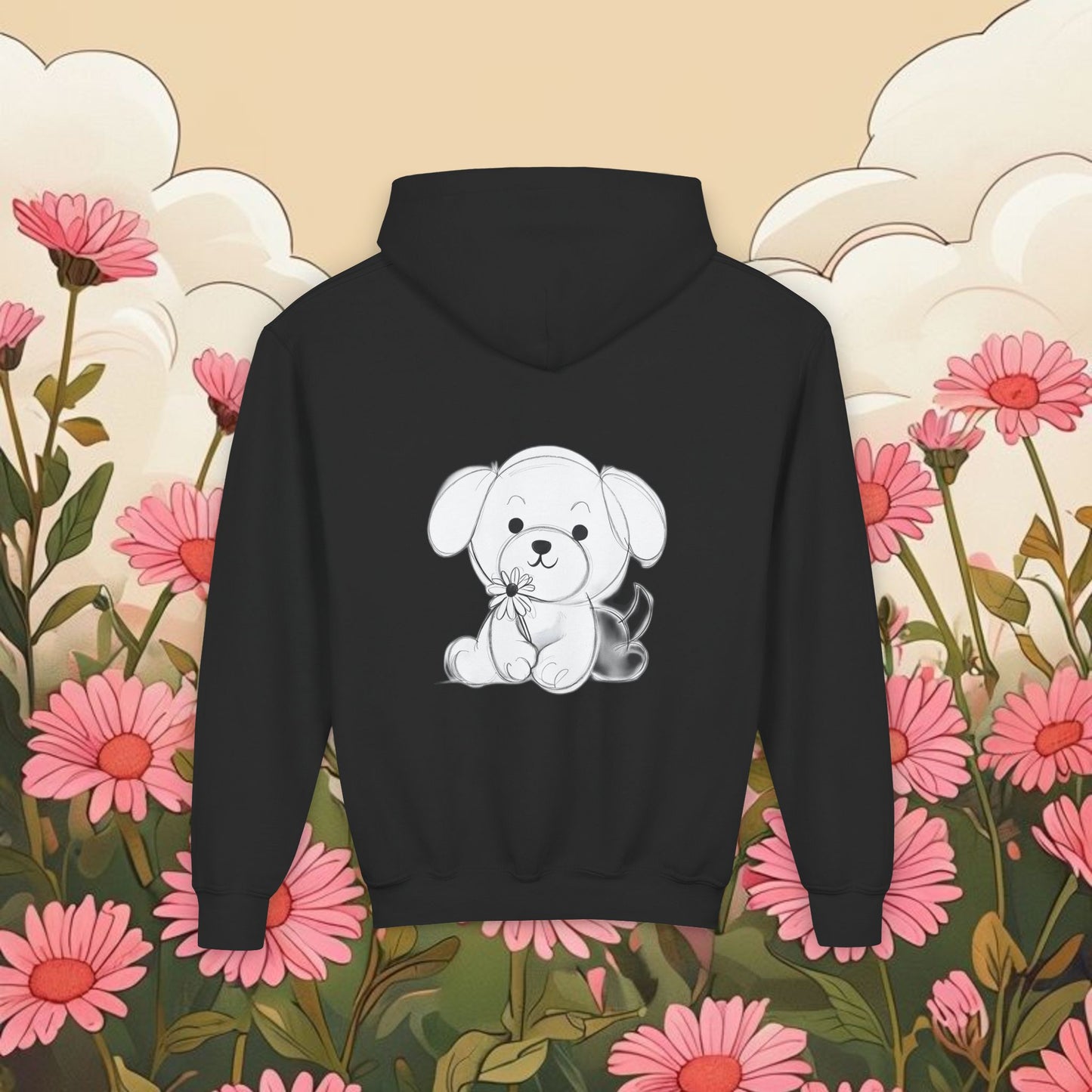 Adorable dog puppy Graphic Youth Hoodie - Cute Floral Design