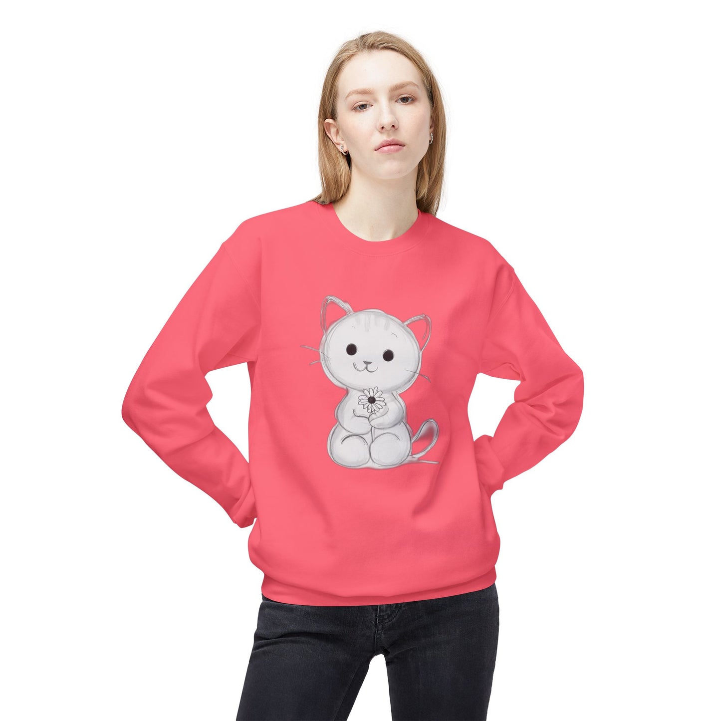 Cute Cat Fleece Crewneck Sweatshirt for Animal Lovers