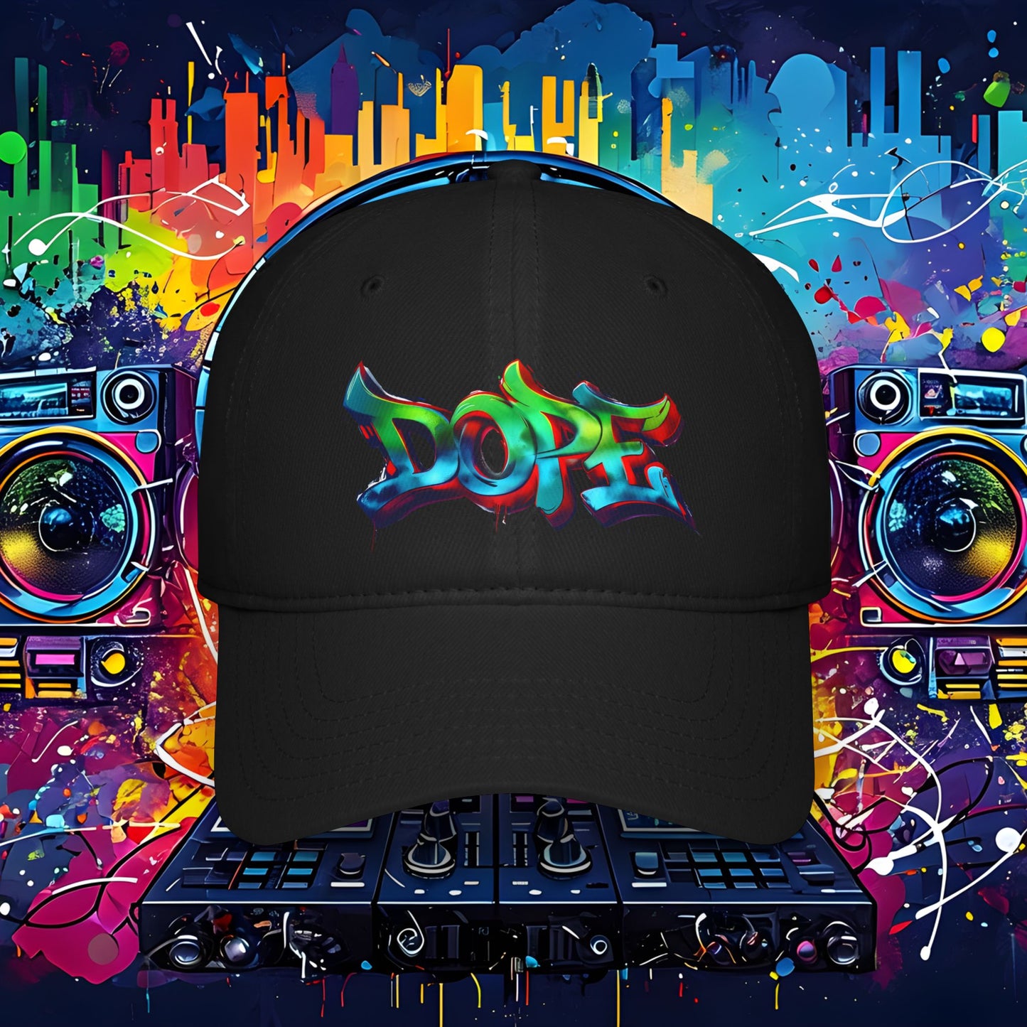 Vibrant Graffiti Low Profile Baseball Cap - DOPE Design for Streetwear & Urban Style