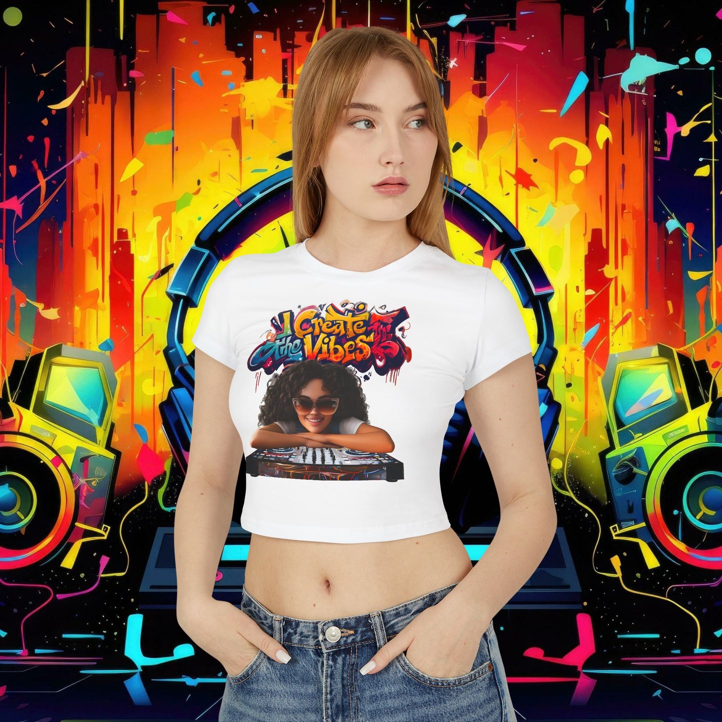 Create the Vibes Women's Baby Tee - Stylish Graphic Tee for Music Lovers