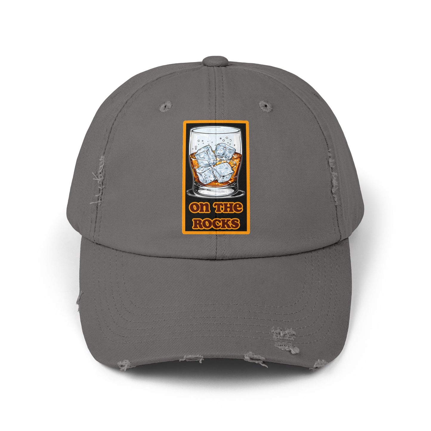 Unisex Distressed Cap - 'On The Rocks' Drink Design for Casual Cool Vibes