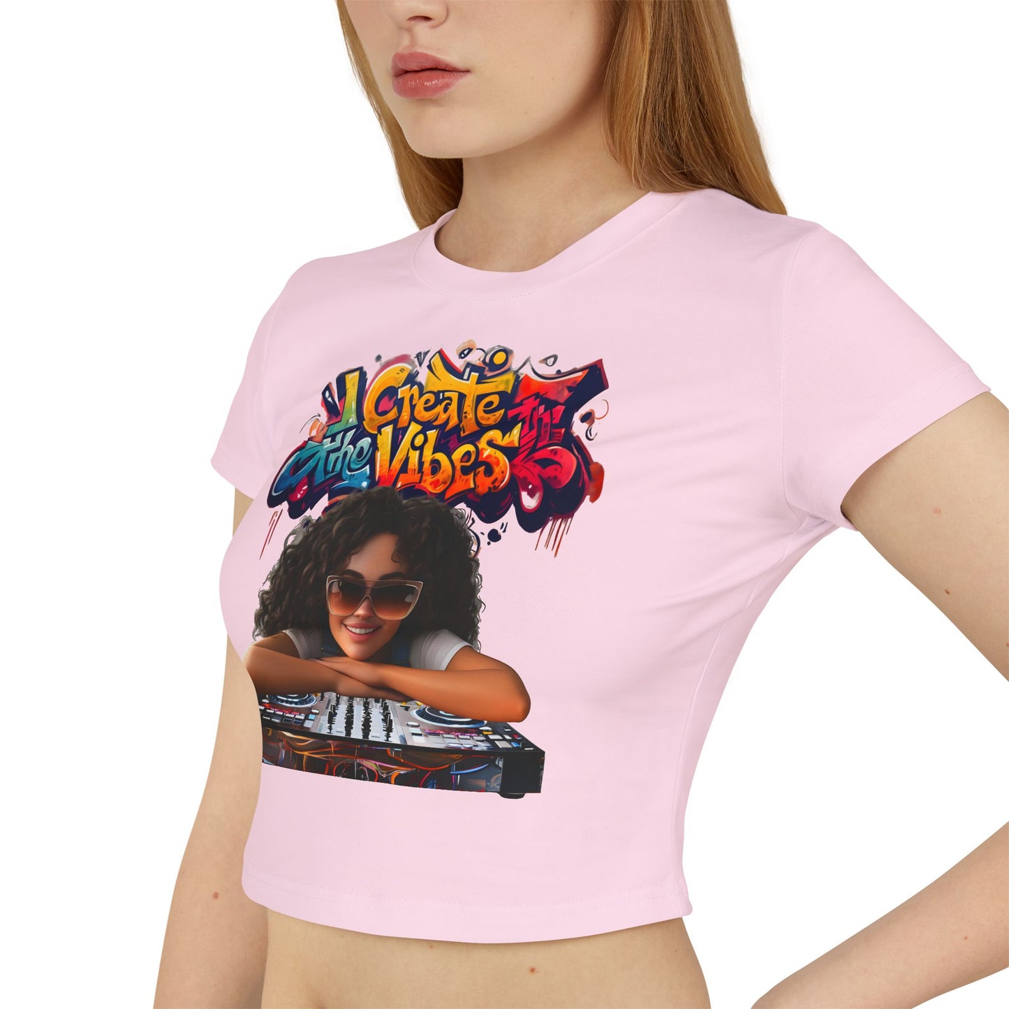 Create the Vibes Women's Baby Tee - Stylish Graphic Tee for Music Lovers