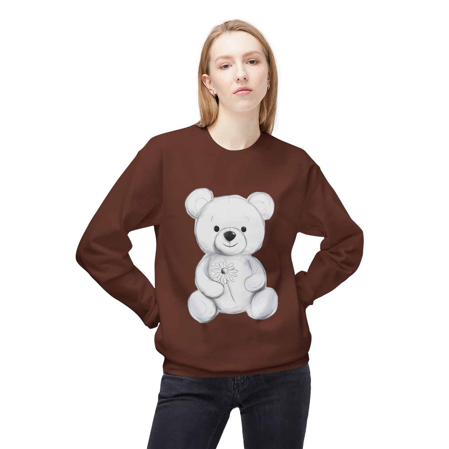 Cute Teddy Bear Fleece Crewneck Sweatshirt - Cozy and Adorable