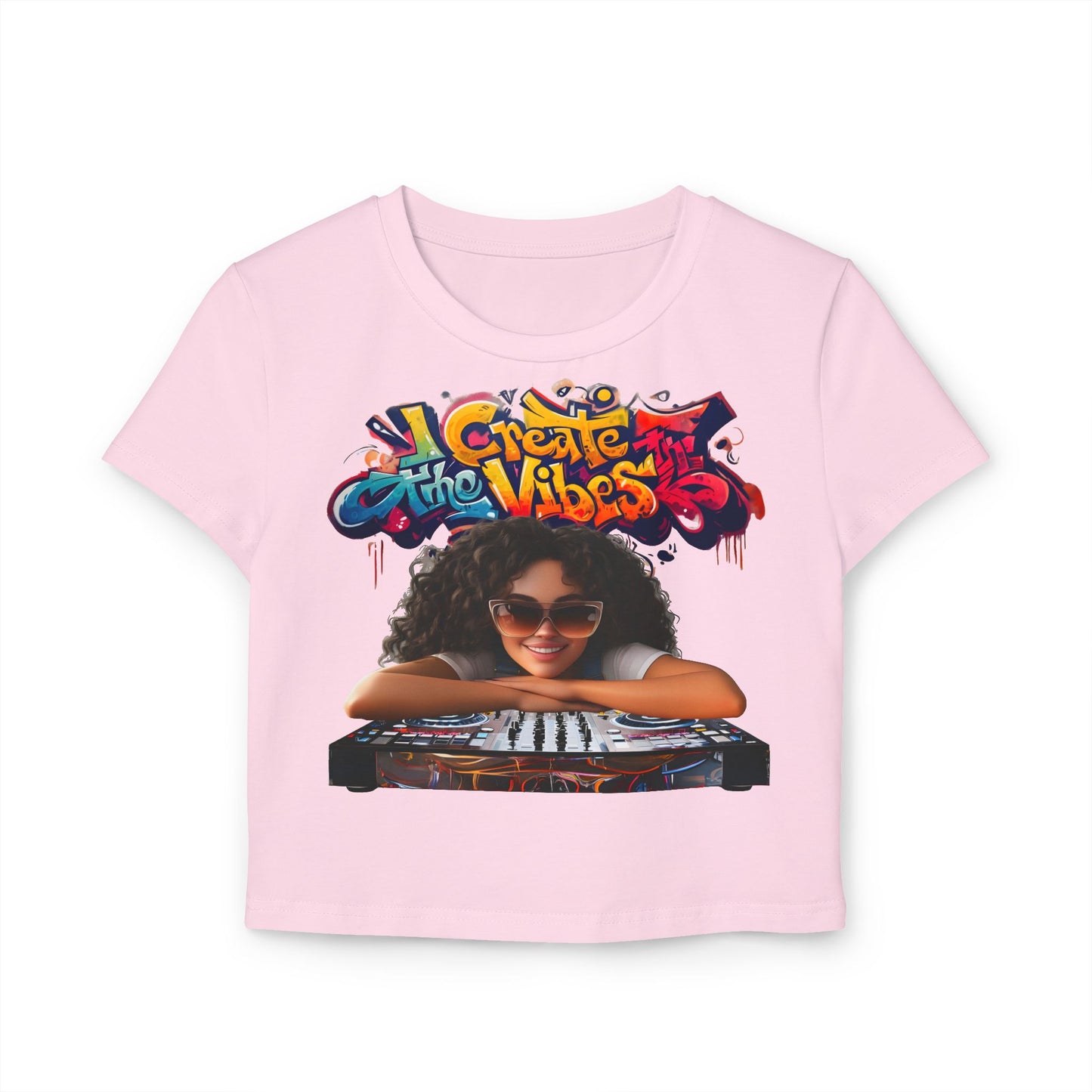 Create the Vibes Women's Baby Tee - Stylish Graphic Tee for Music Lovers