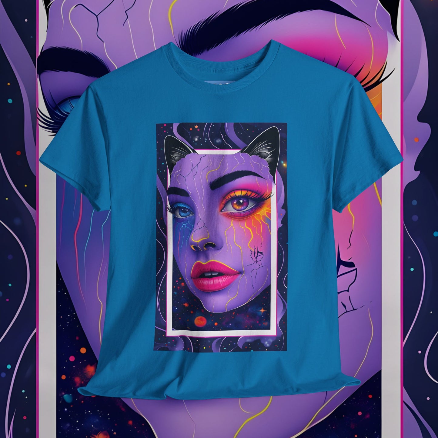 Mystical Cat Lady Unisex Heavy Cotton Tee - Vibrant Art Design