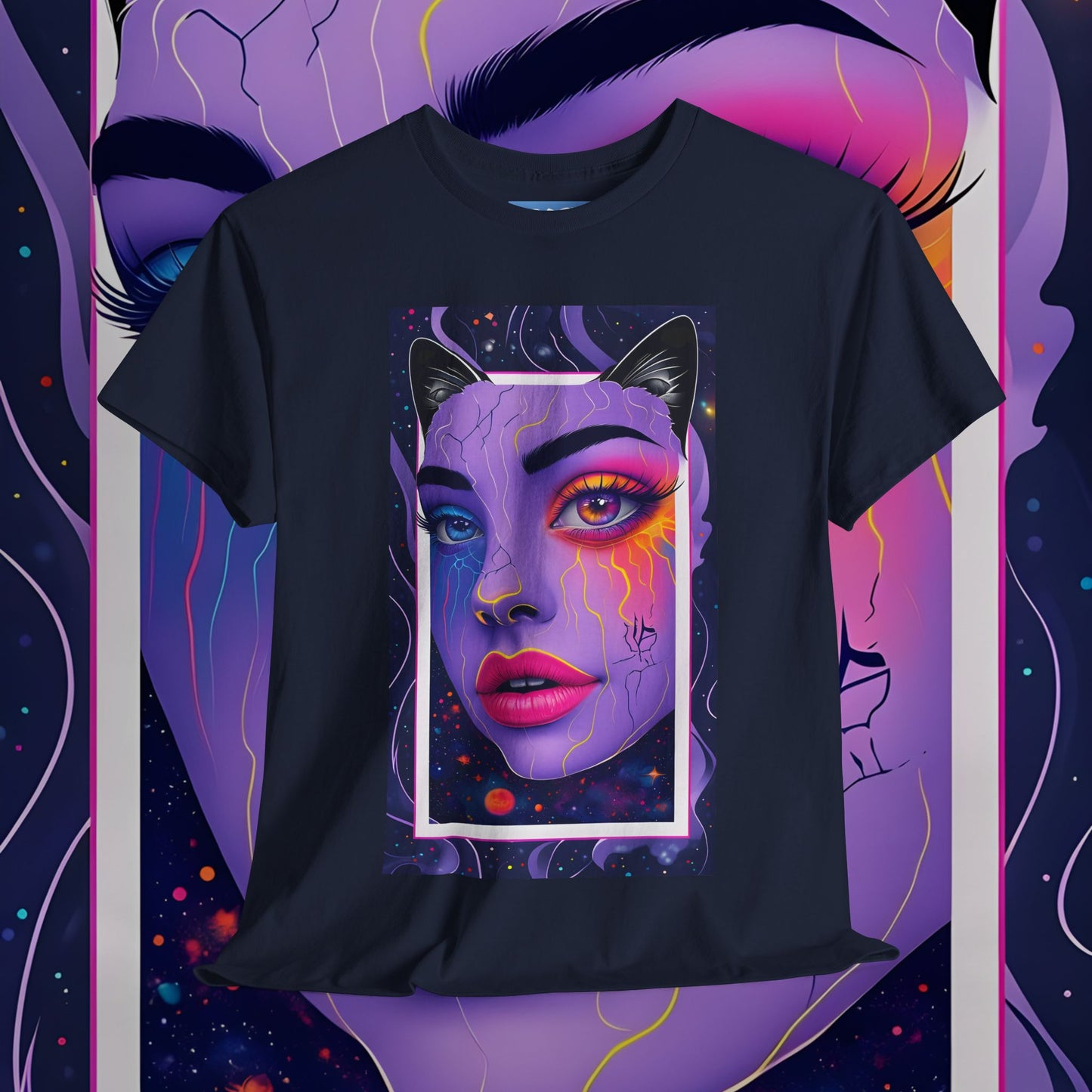 Mystical Cat Lady Unisex Heavy Cotton Tee - Vibrant Art Design