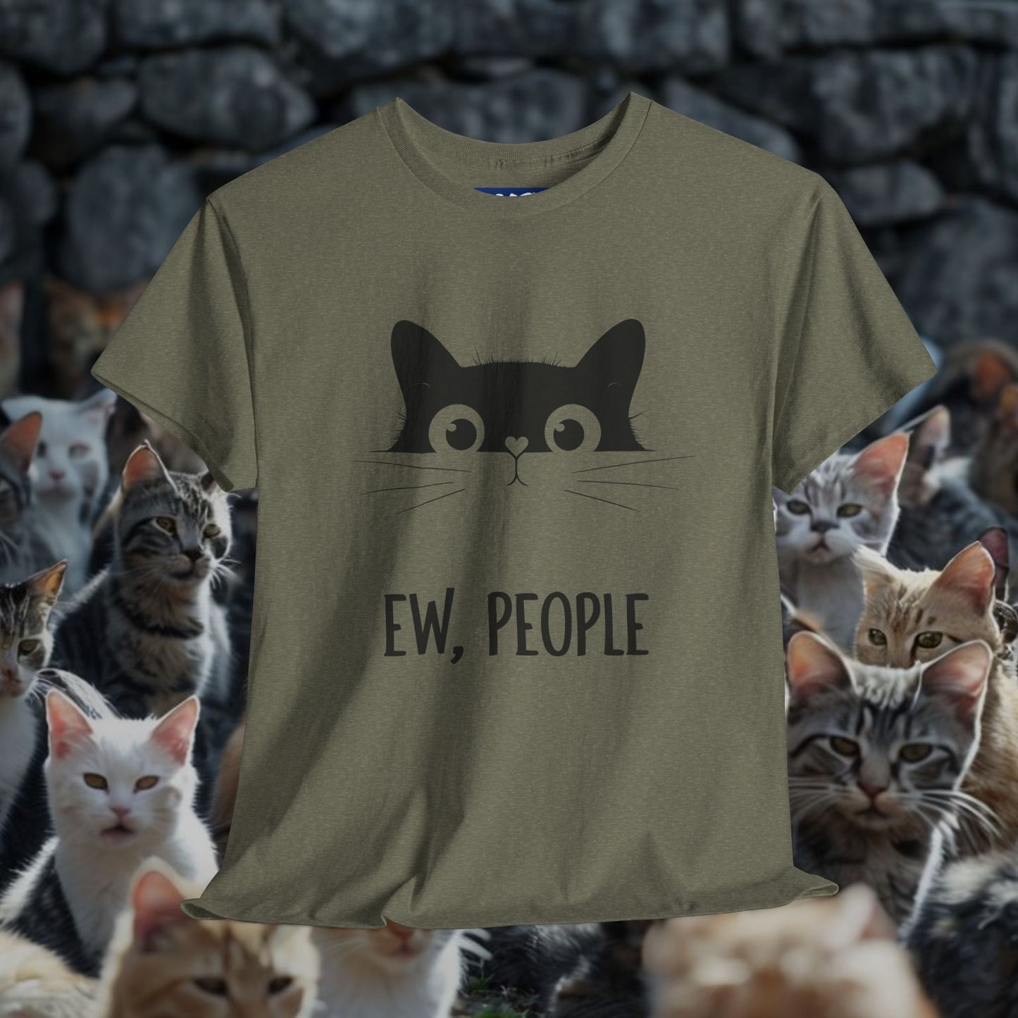 Funny Cat Graphic Tee - 'Ew, People' Unisex Heavy Cotton Shirt