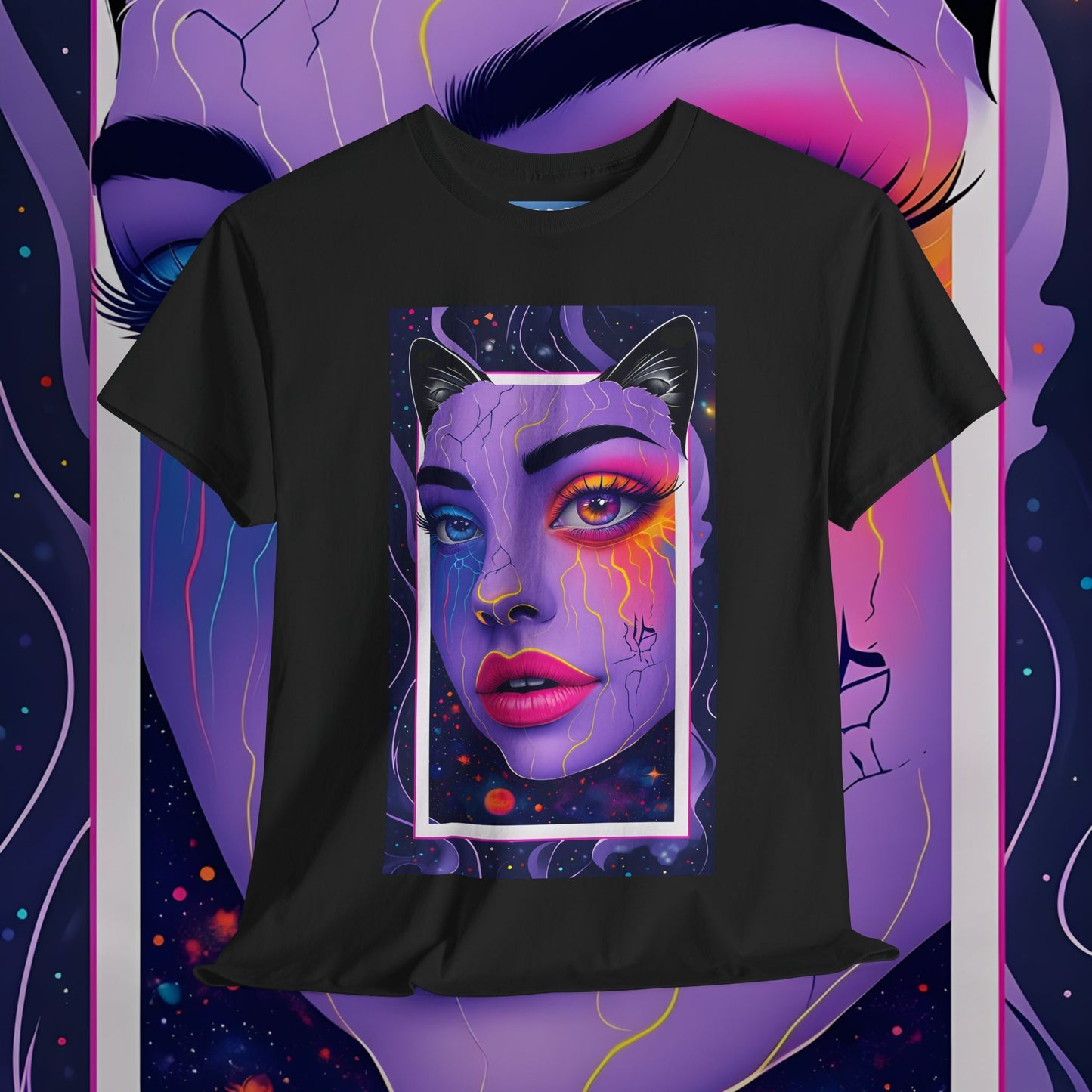 Mystical Cat Lady Unisex Heavy Cotton Tee - Vibrant Art Design