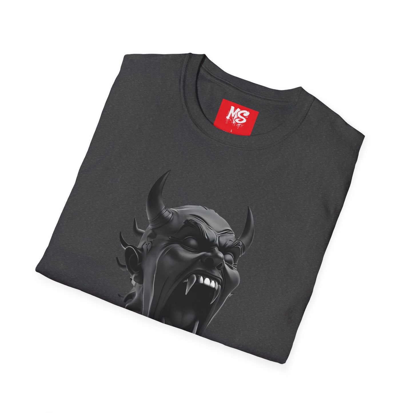 Unisex Demon Face Graphic T-Shirt - Softstyle, Edgy Design for Music Lovers