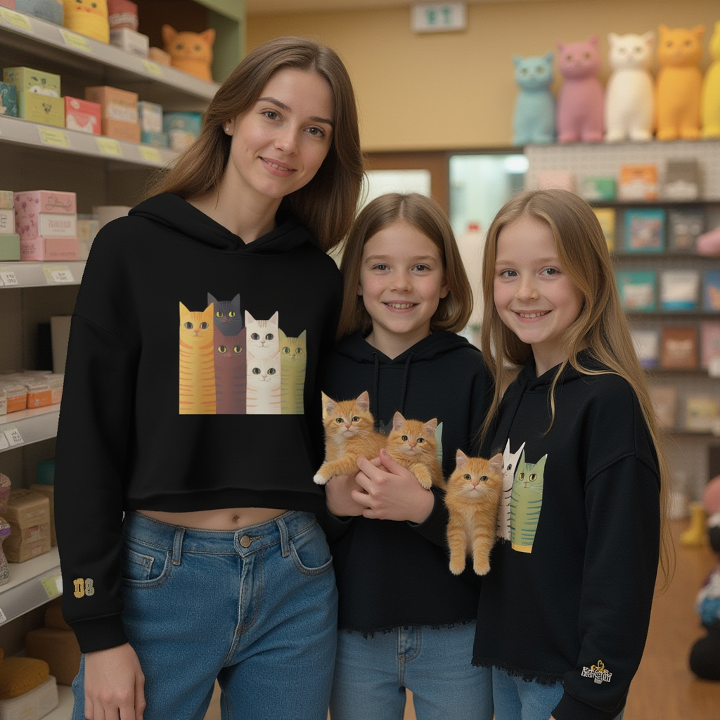"Kitten Cuddle" Women’s Cropped Hooded Sweatshirt