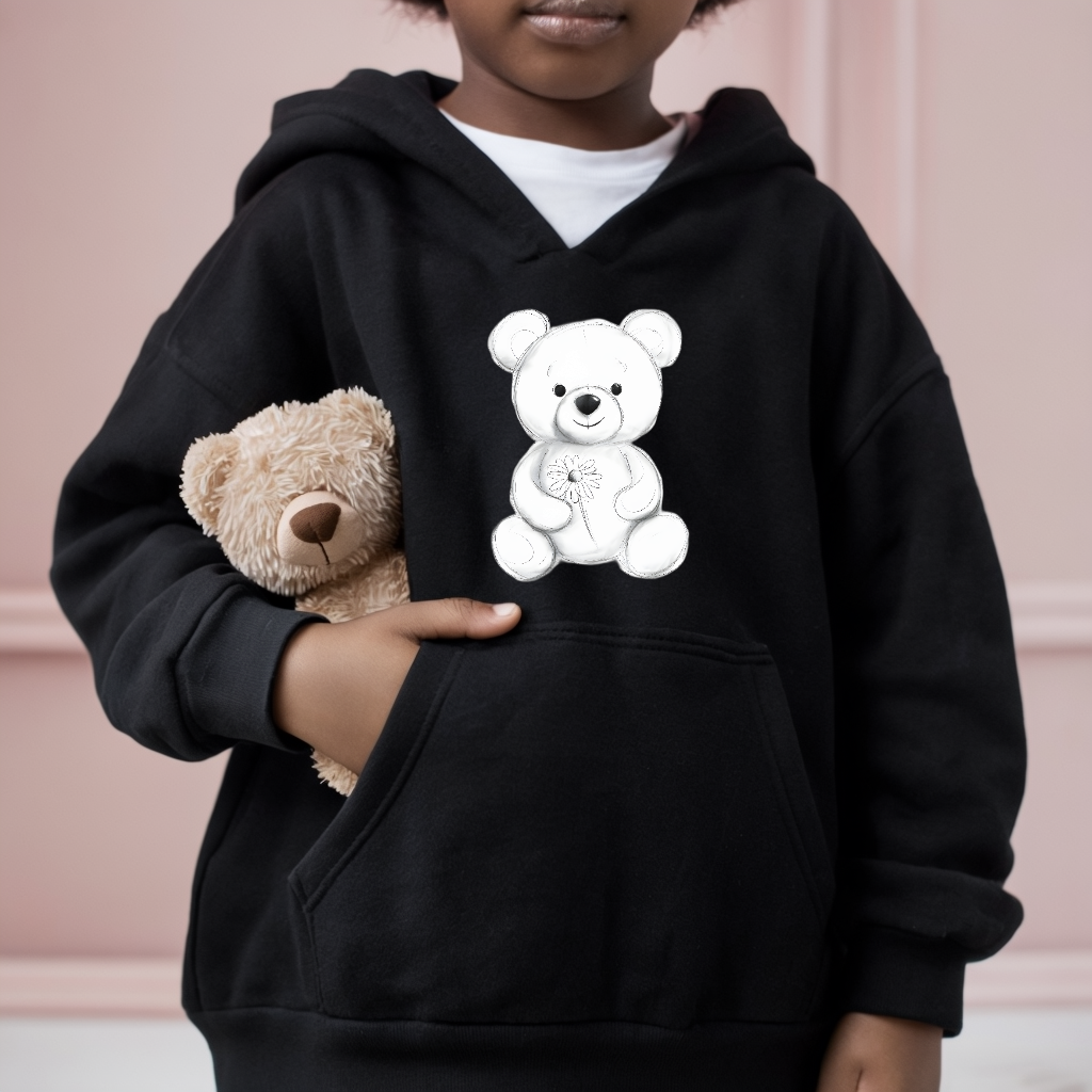 Adorable Bear Graphic Youth Hoodie - Cute Floral Design