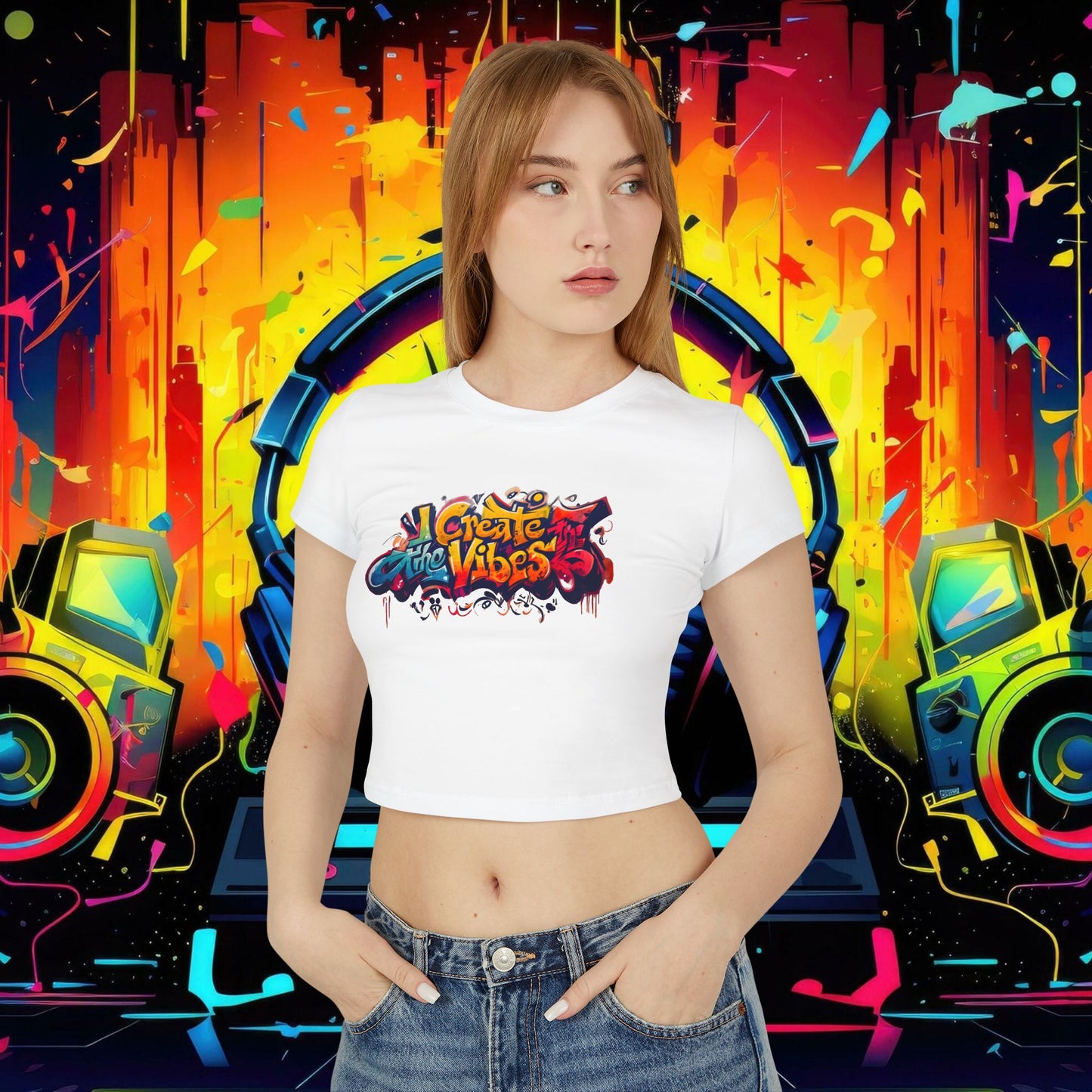 Create the Vibes Women's Baby Tee – Trendy Cropped Shirt for Casual Style