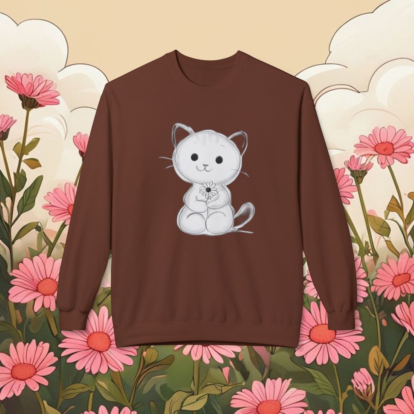 Cute Cat Fleece Crewneck Sweatshirt for Animal Lovers