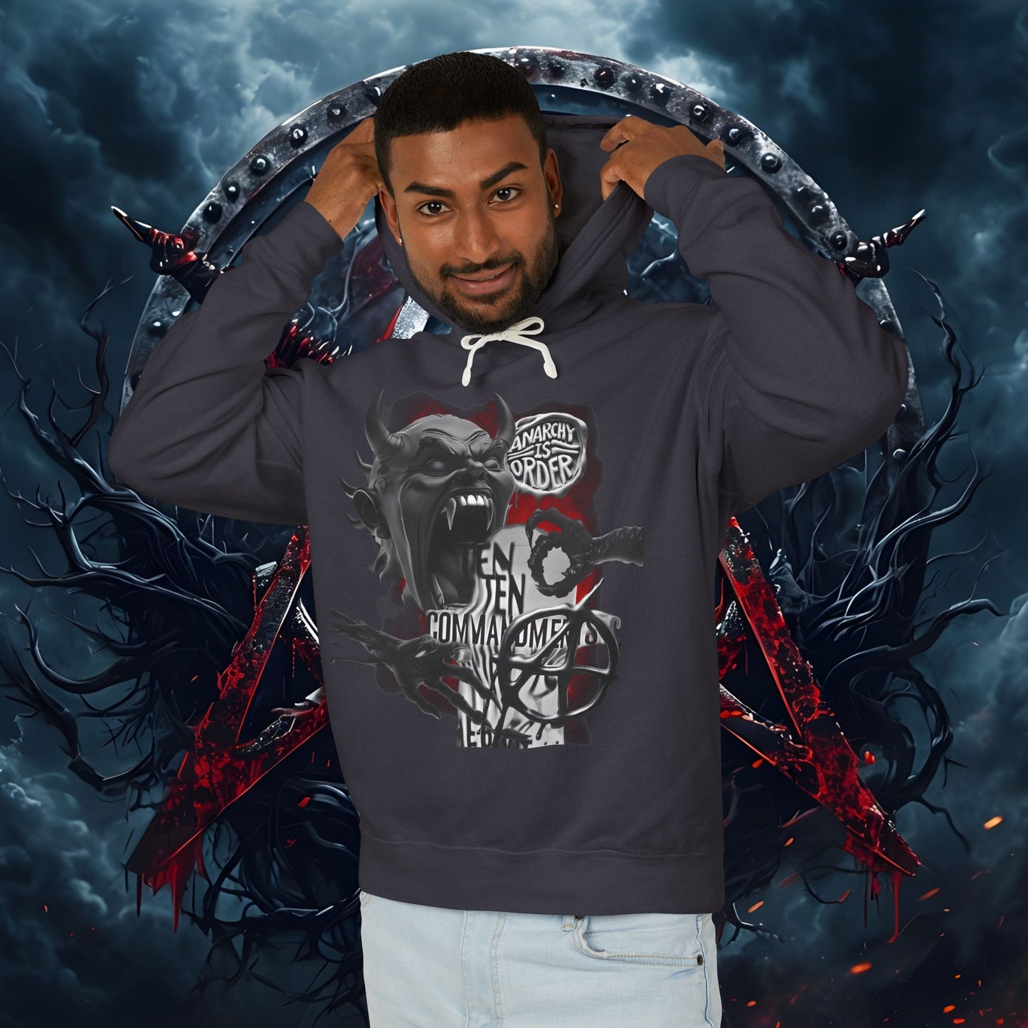 Anarchy Inspired Unisex Lightweight Hooded Sweatshirt - Edgy Streetwear for Cool Fashion Lovers