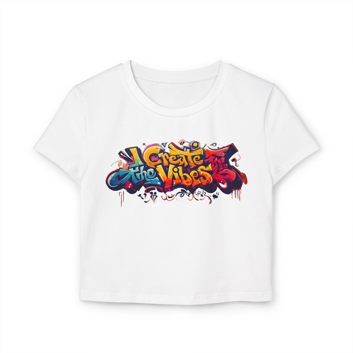 Create the Vibes Women's Baby Tee – Trendy Cropped Shirt for Casual Style