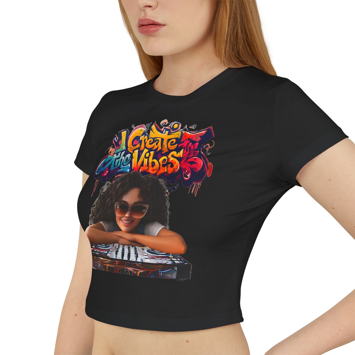 Create the Vibes Women's Baby Tee - Stylish Graphic Tee for Music Lovers
