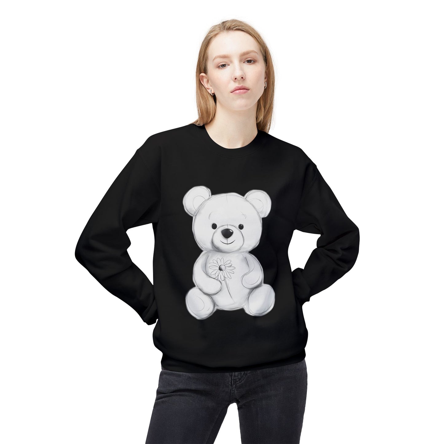 Cute Teddy Bear Fleece Crewneck Sweatshirt - Cozy and Adorable