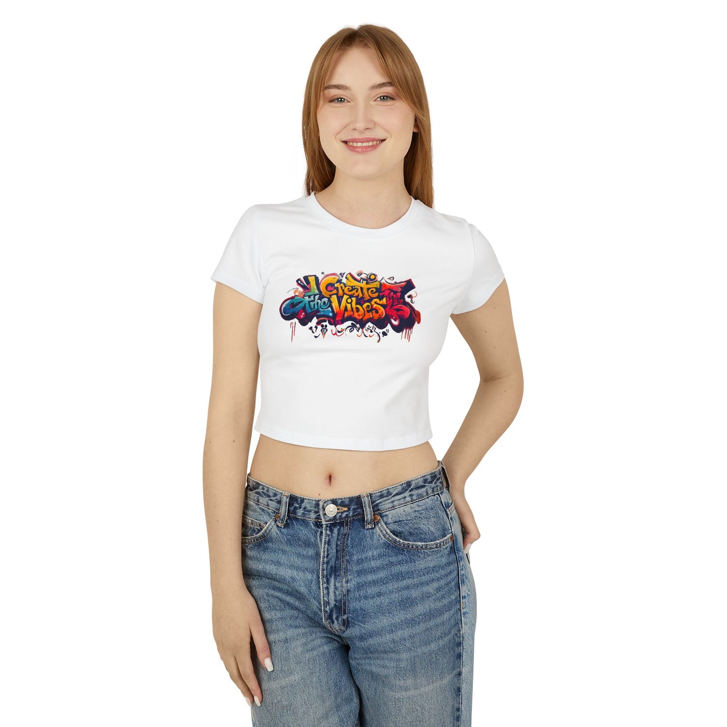 Create the Vibes Women's Baby Tee – Trendy Cropped Shirt for Casual Style
