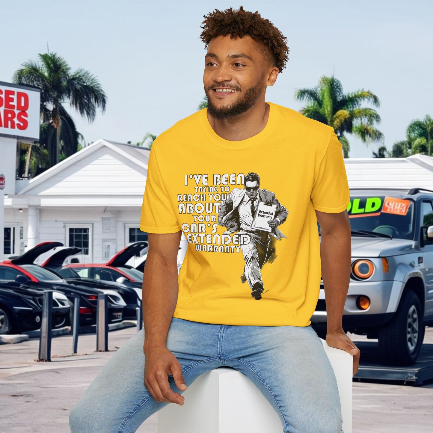Funny Unisex Softstyle T-Shirt - 'I've Been Trying to Reach You About Your Car's Extended Warranty'