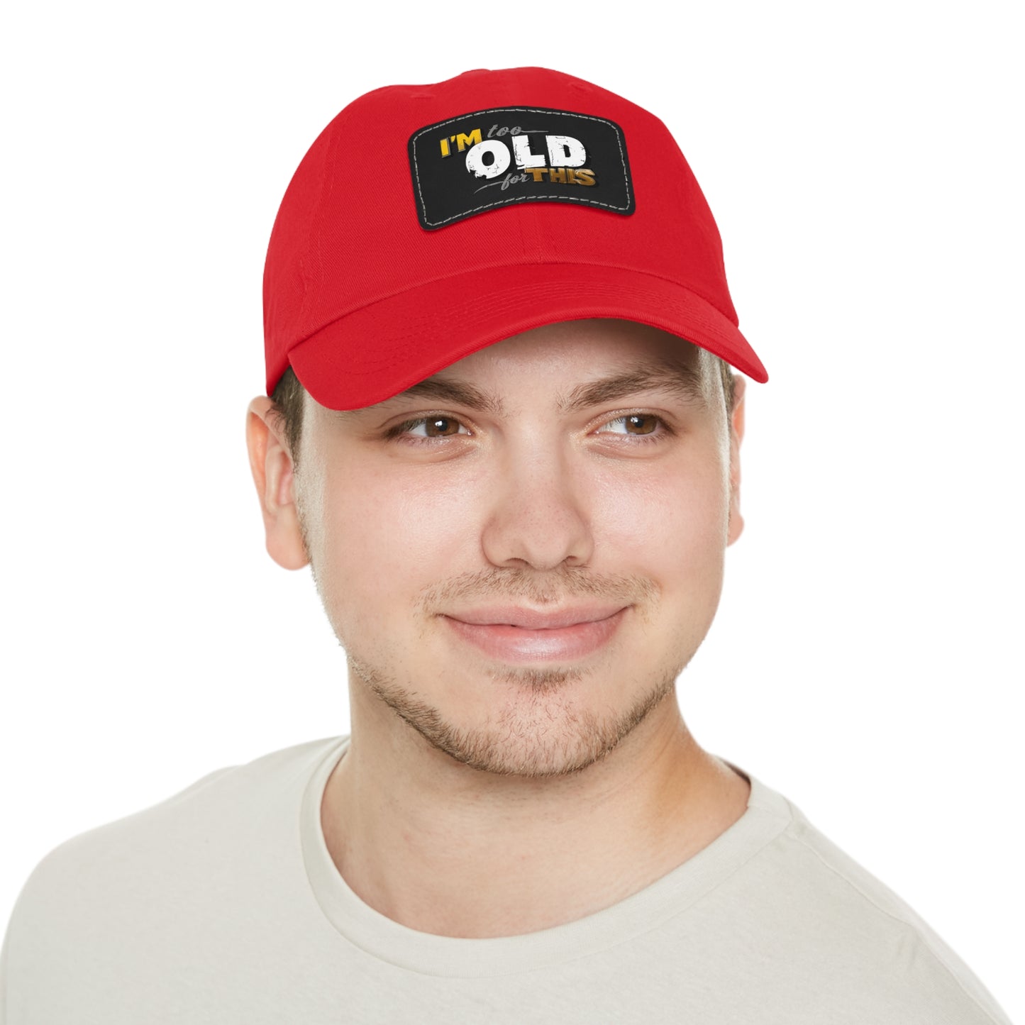 Vintage Dad Hat with Leather Patch - "I'm Too Old for This"