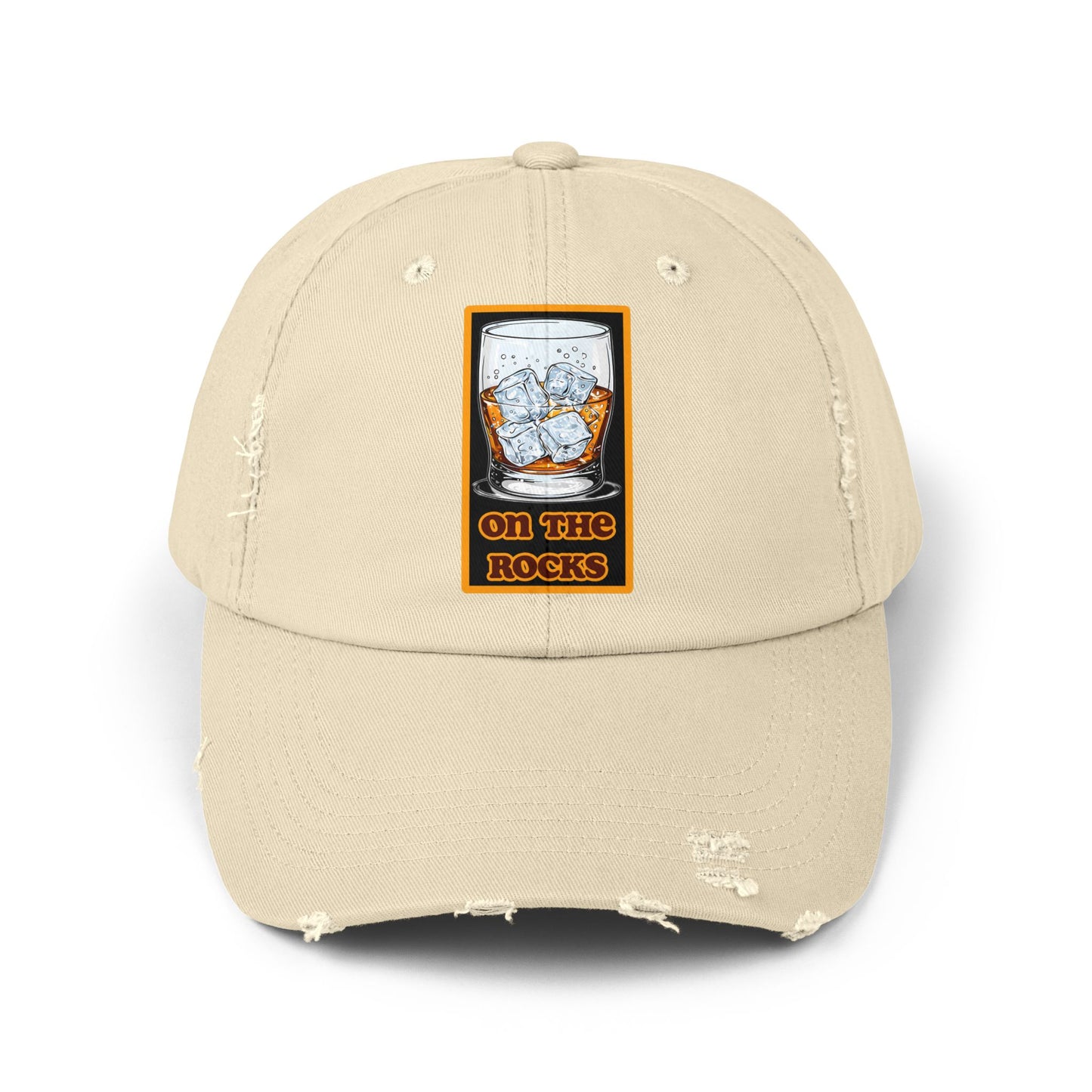 Unisex Distressed Cap - 'On The Rocks' Drink Design for Casual Cool Vibes