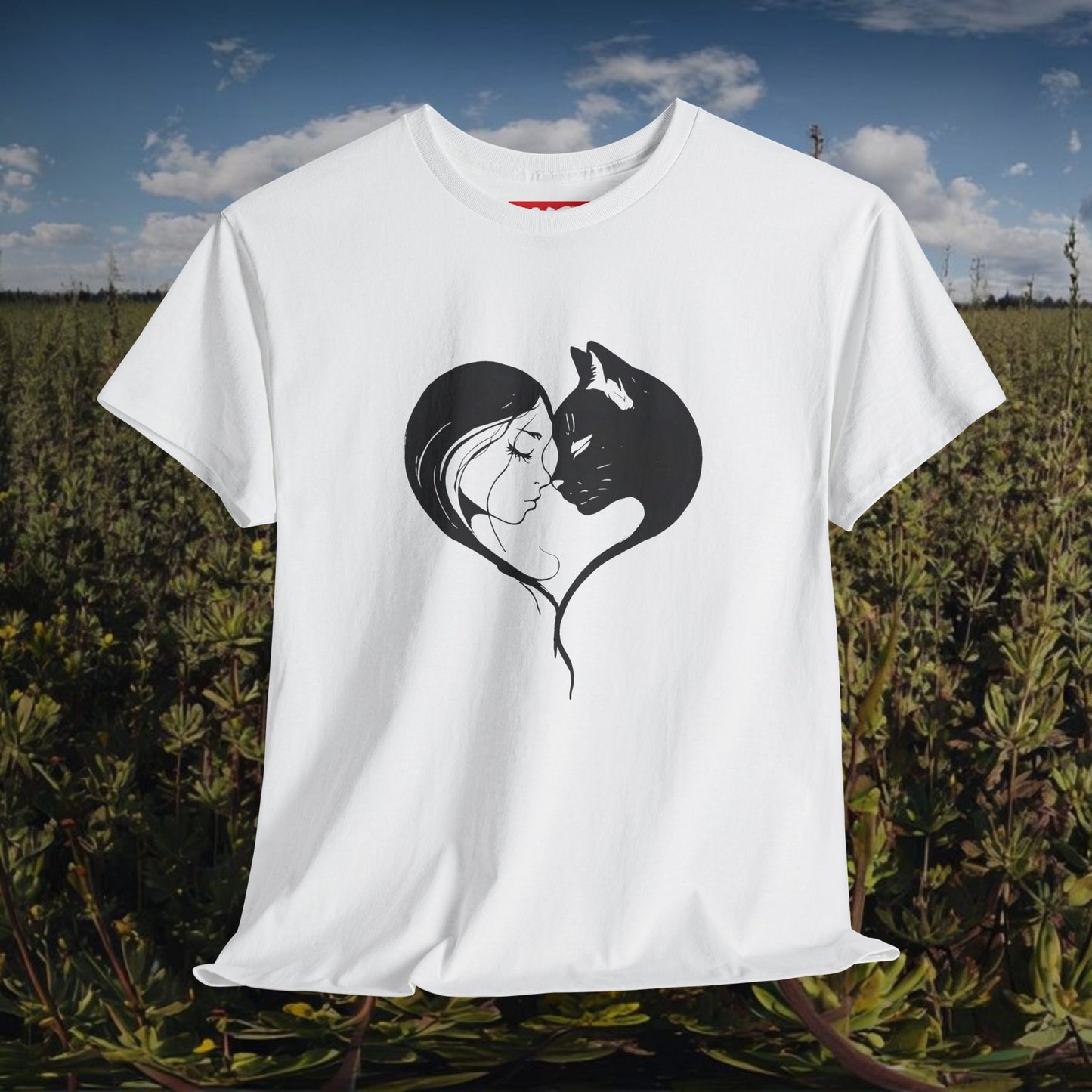Love Cats Unisex Heavy Cotton Tee - Cute Cat and Person Kiss Design