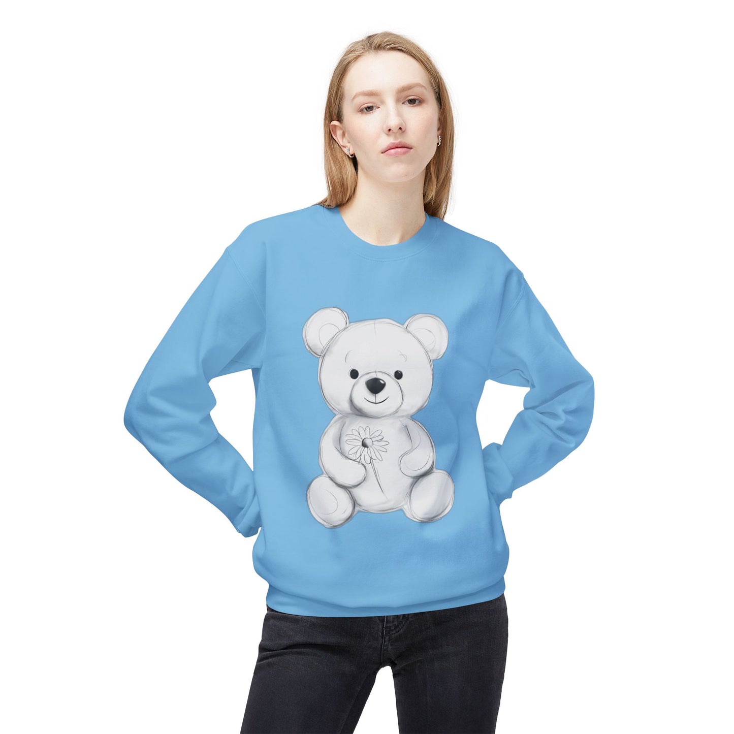 Cute Teddy Bear Fleece Crewneck Sweatshirt - Cozy and Adorable