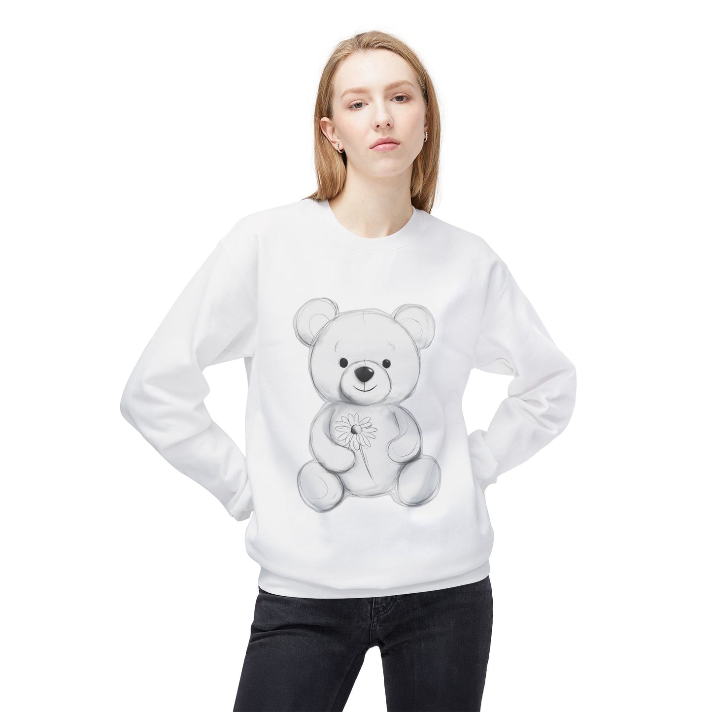 Cute Teddy Bear Fleece Crewneck Sweatshirt - Cozy and Adorable