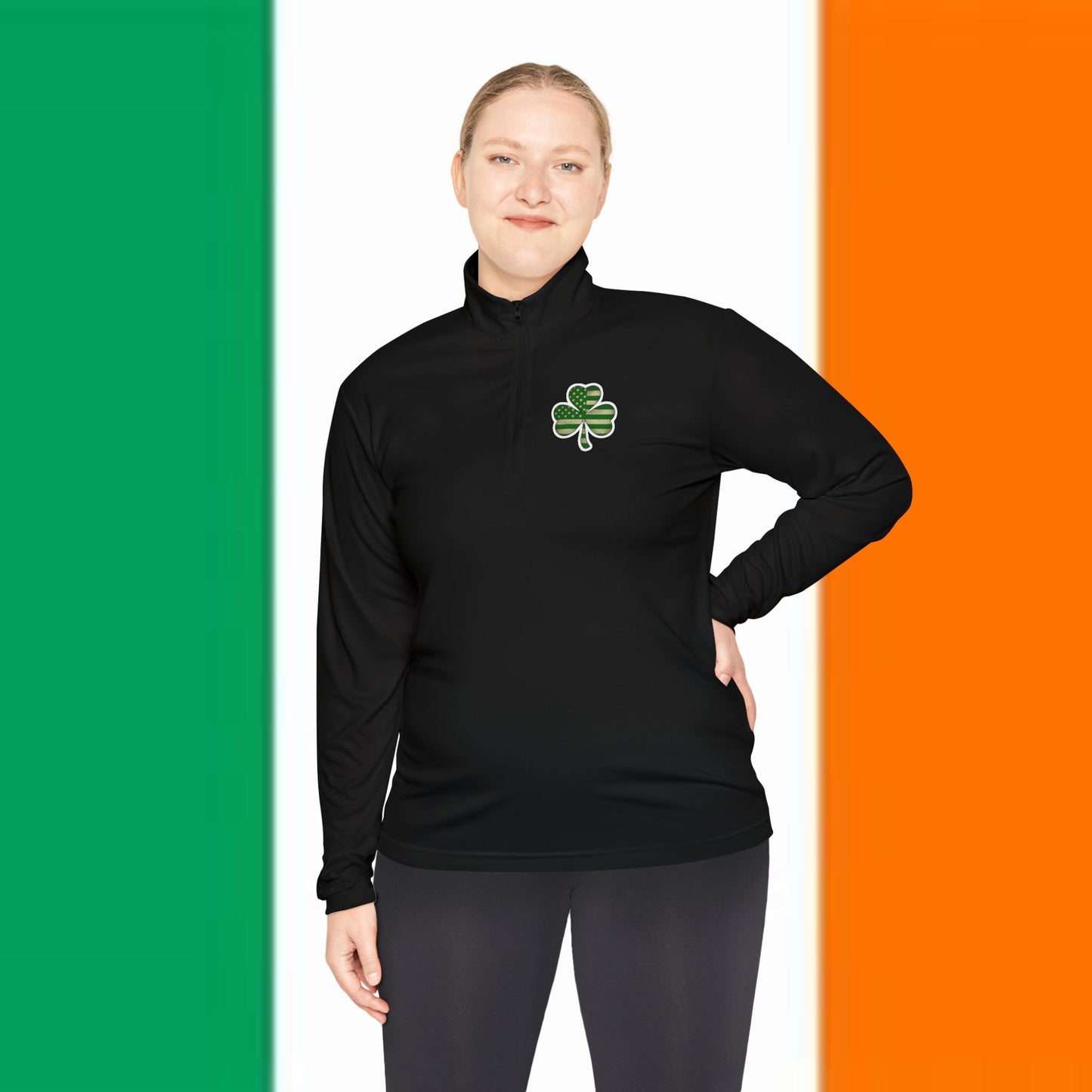 St. Patrick's Day Unisex Quarter-Zip Pullover with Shamrock Design