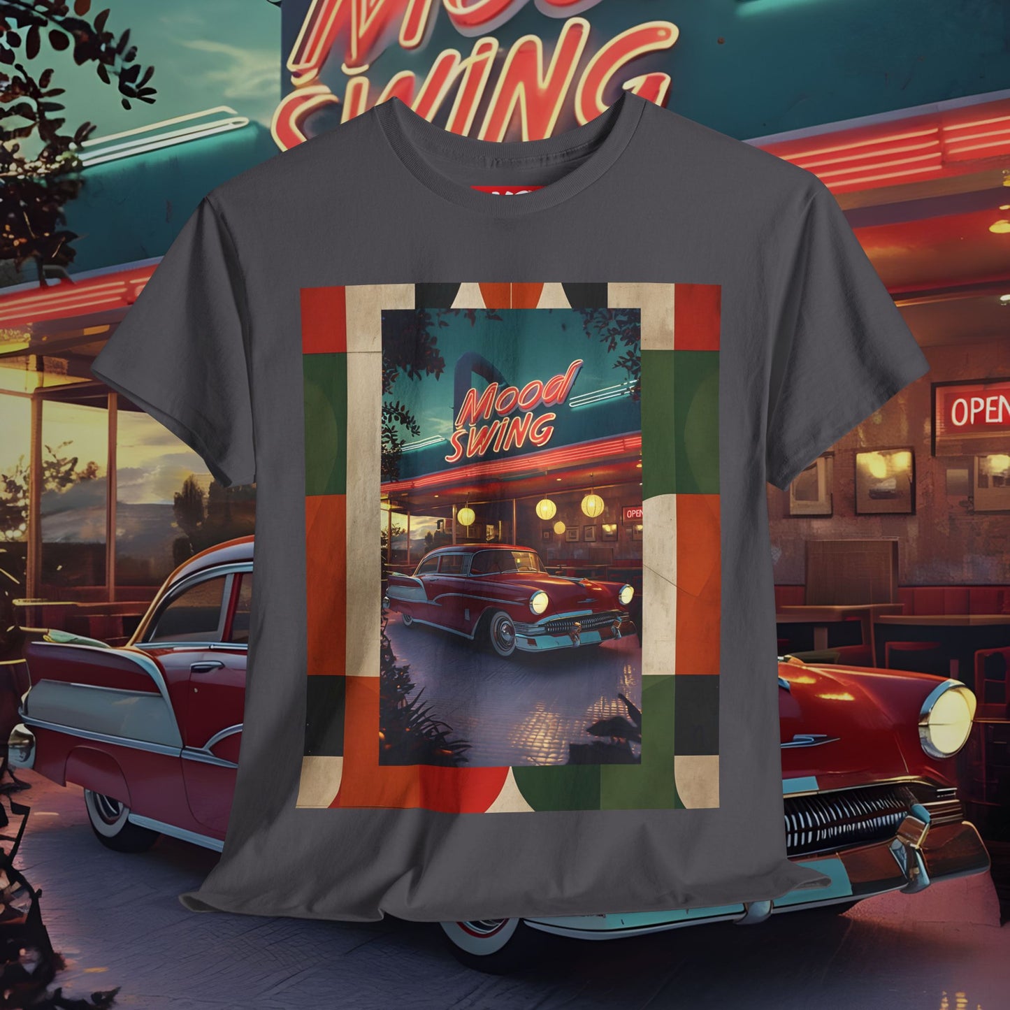 Retro Mood Swing Unisex Heavy Cotton Tee - Vintage Car Design