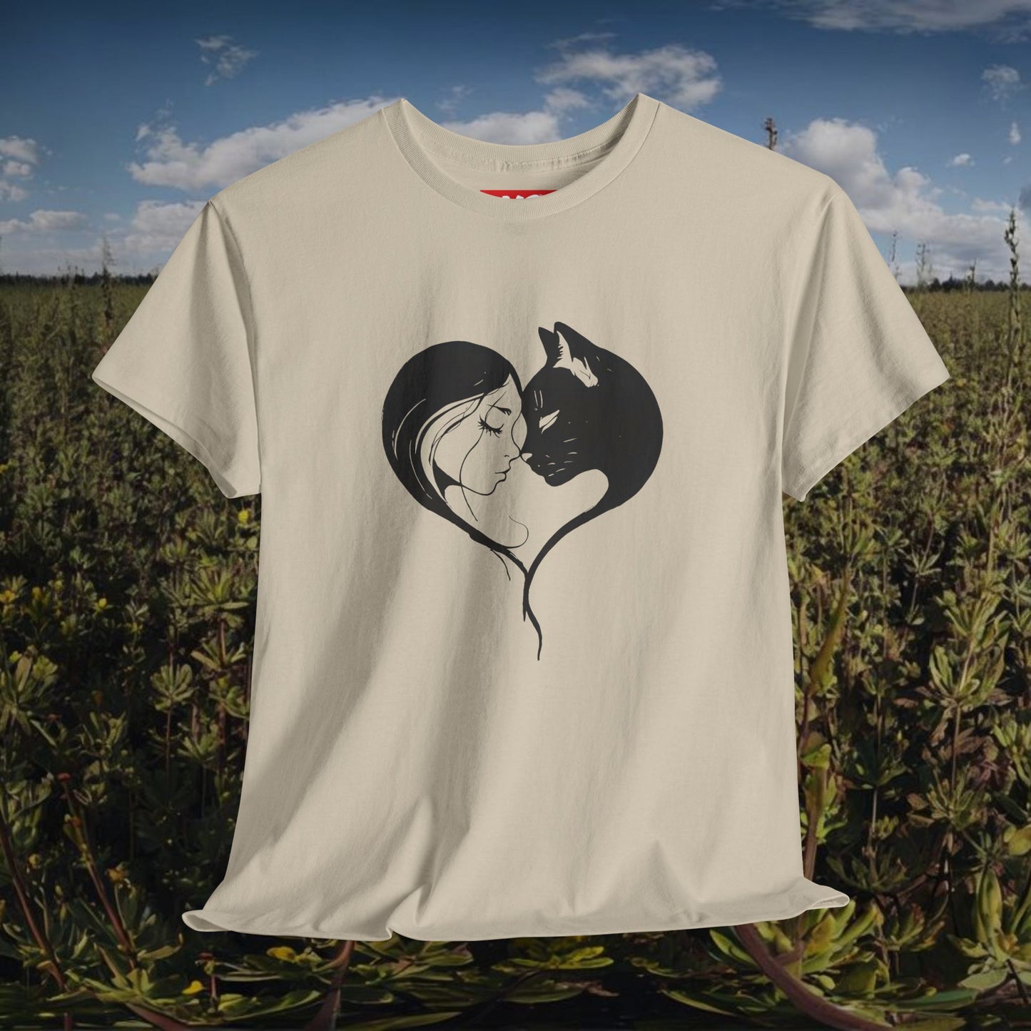 Love Cats Unisex Heavy Cotton Tee - Cute Cat and Person Kiss Design