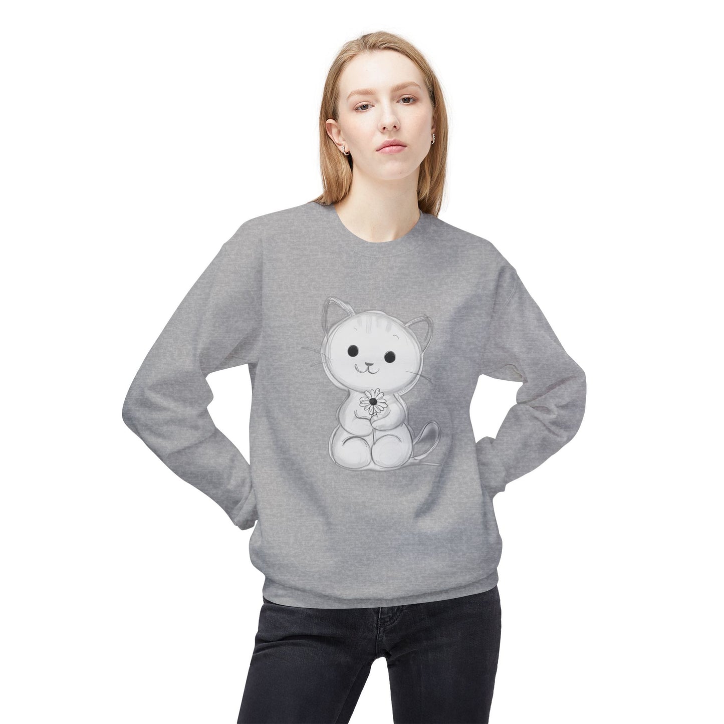 Cute Cat Fleece Crewneck Sweatshirt for Animal Lovers